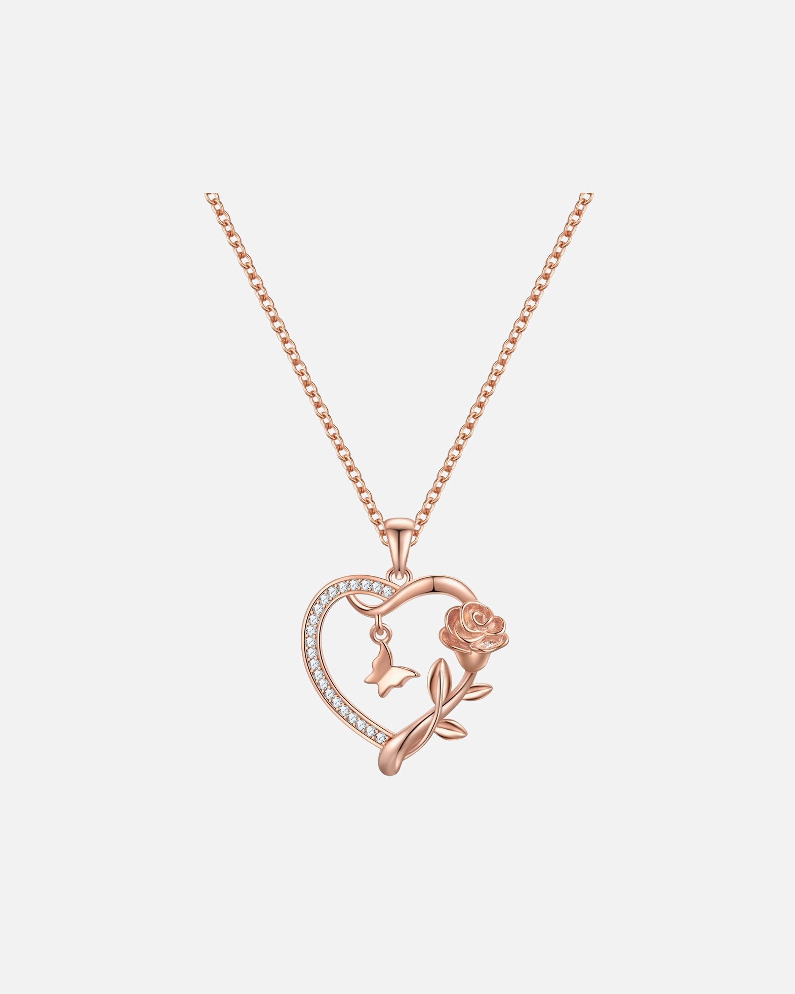 Collier pour Femme Rafaela Donata Chaîne Coeur/papillon/rose en Argent sterling en Or rose Chaîne de base 42,0 cm + extension 7,0 c