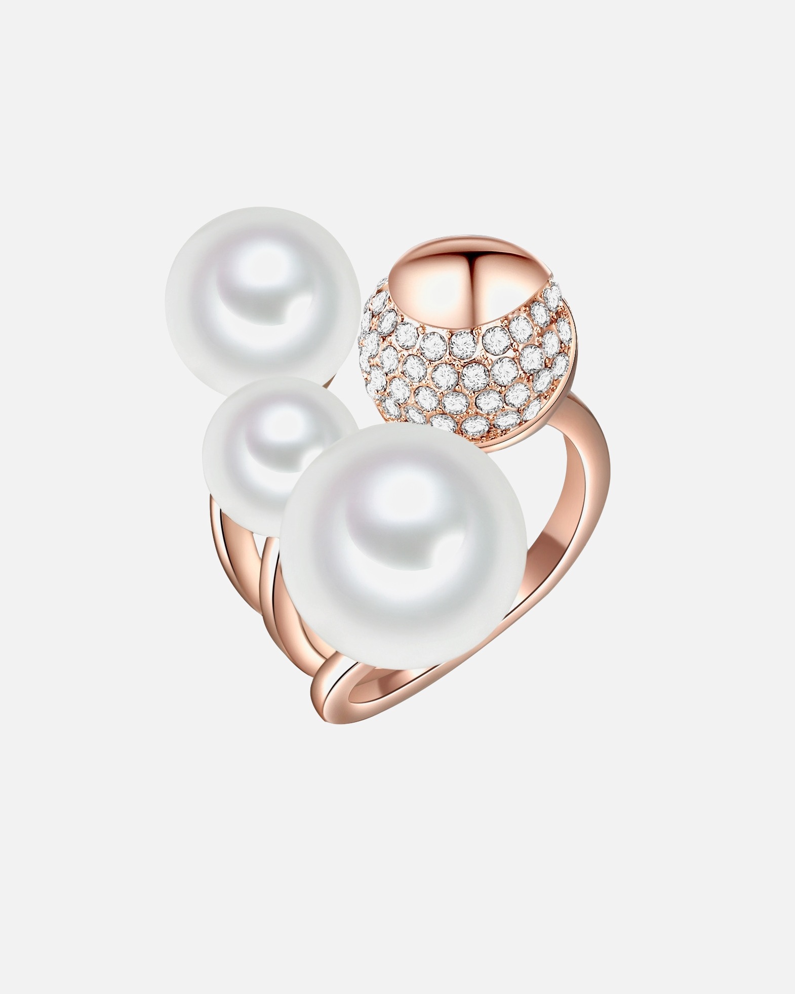 Bague pour Femme Bague avec perle Laiton Verre Perles organiques en Or rose 52