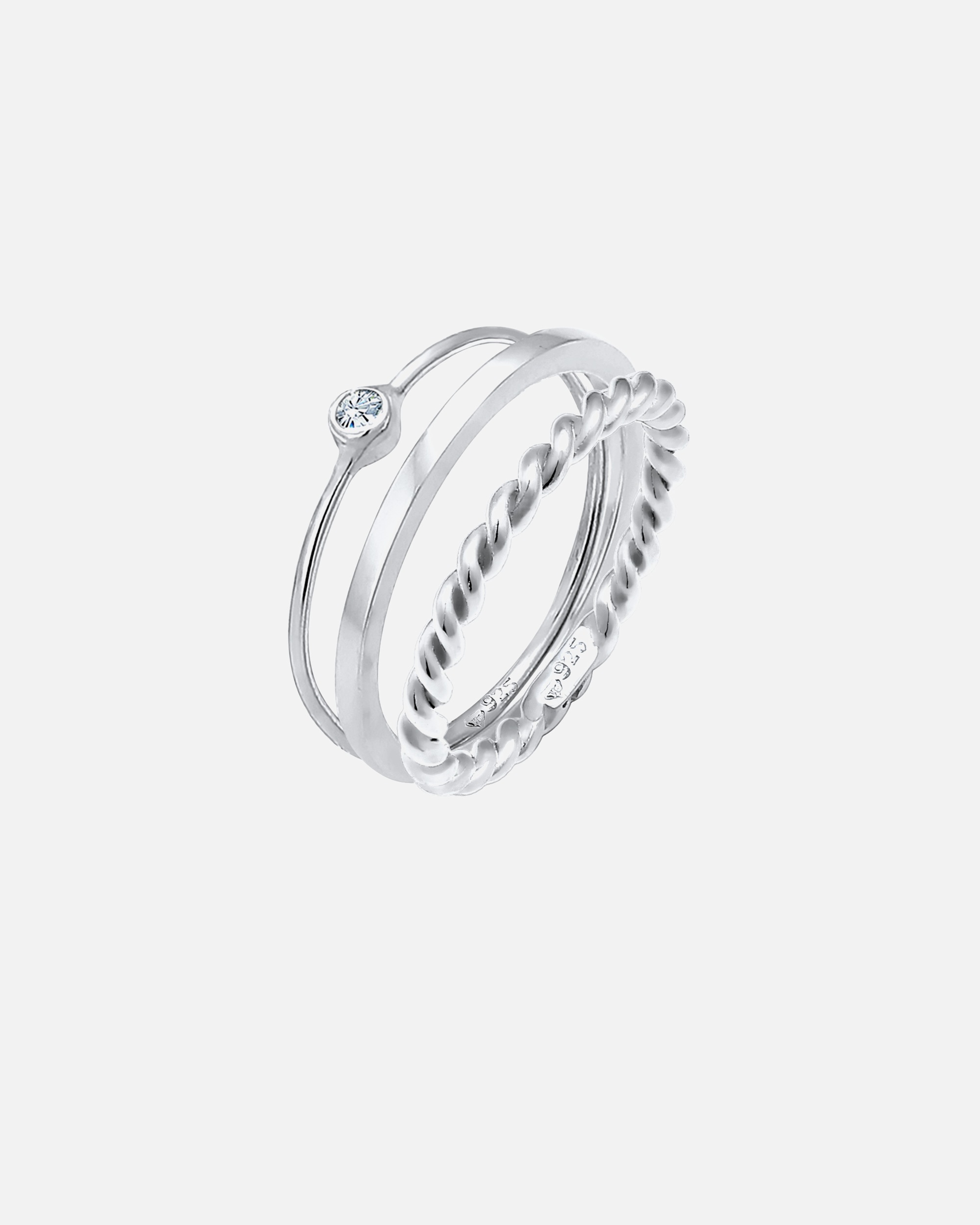 Bague pour Femme Elli Set d'anneaux Cristaux solitaire 925 Argent 52