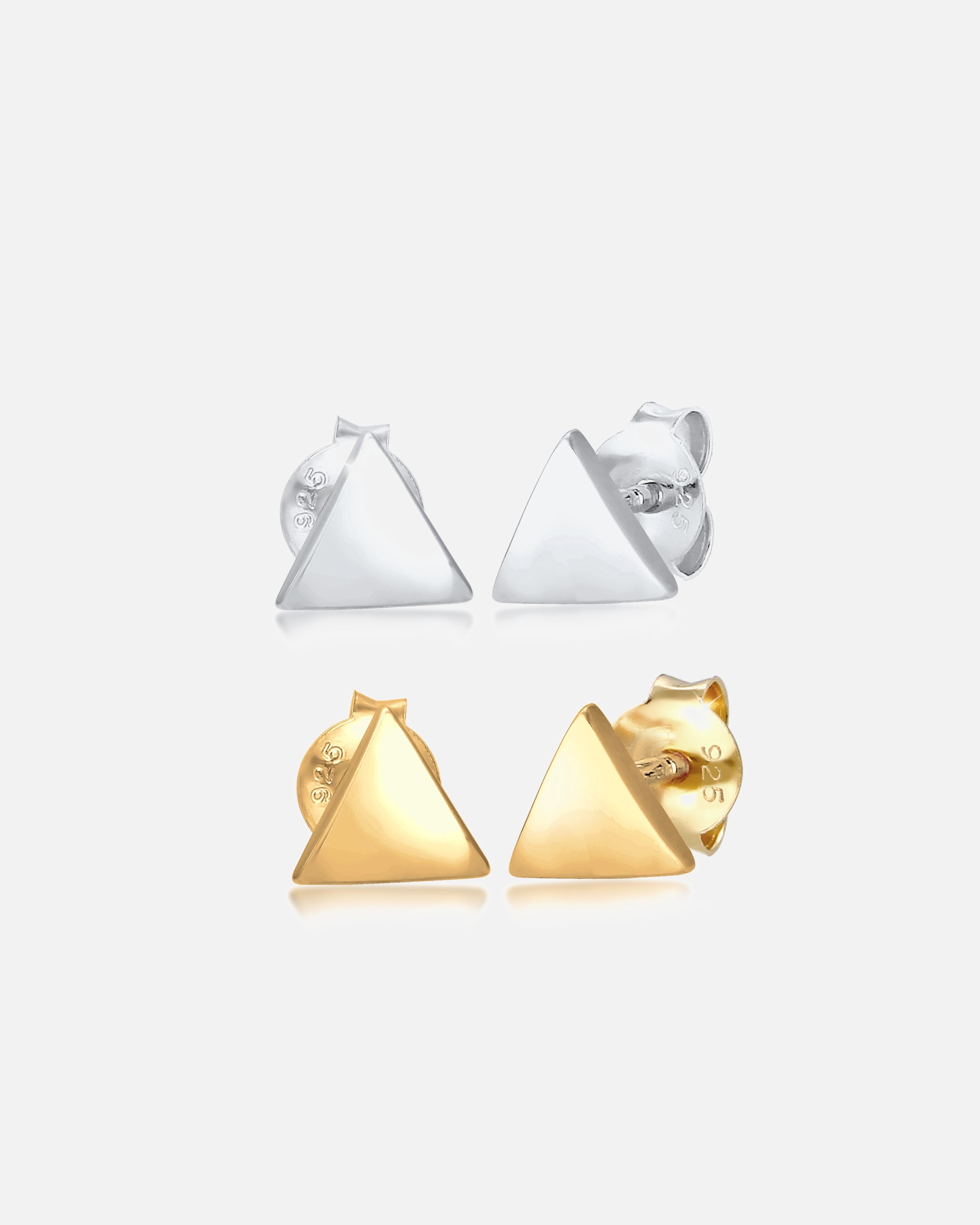 Boucles d'oreilles pour Femme Elli Set Triangles Basic Minimal Bi-Couleur Clous d'Oreille Femme - (925/1000) Argent Plaqué Or goldfarben
