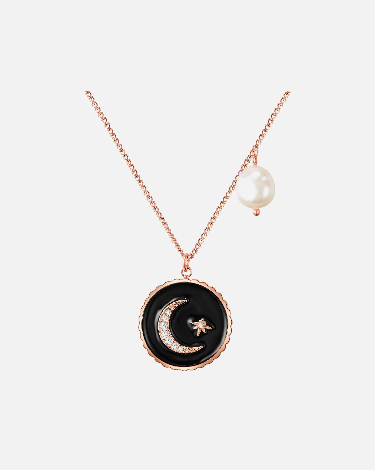 Collier pour Femme Valero Pearls Collier en acier inoxydé Lune Acier inoxydable Preciosa Perle de culture d'eau douce en Or jaune Valero Pearls Edelstahlhalskette or rose