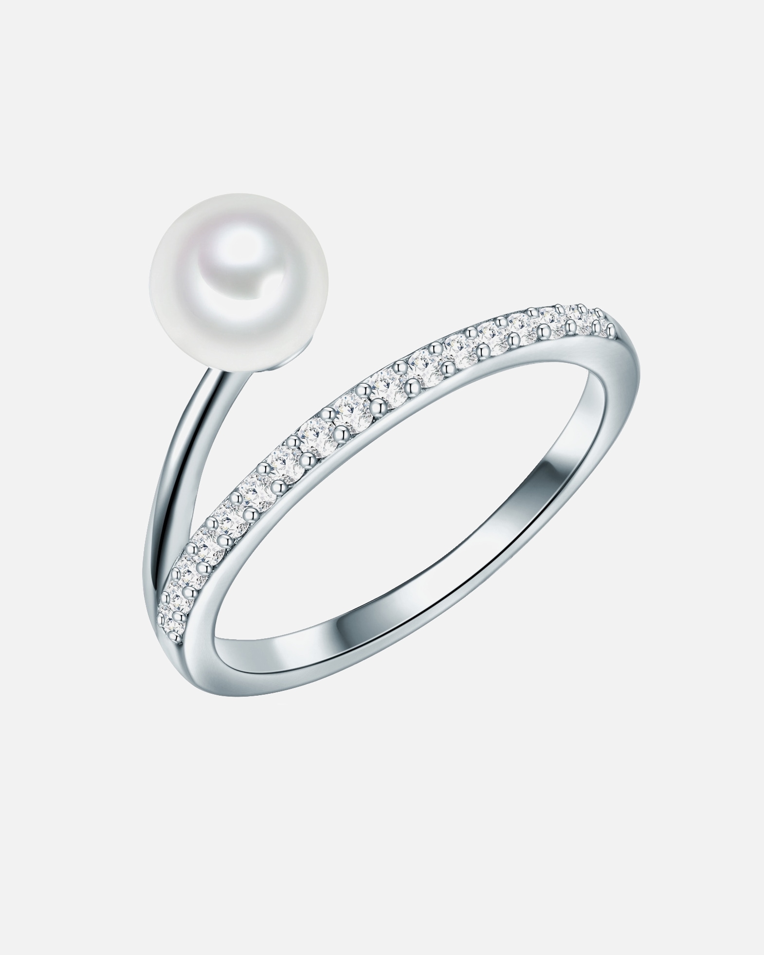 Bague pour Femme Valero Pearls Bague Argent sterling Oxyde de zirconium (CZ) Perle de culture d'eau douce en Argent 54