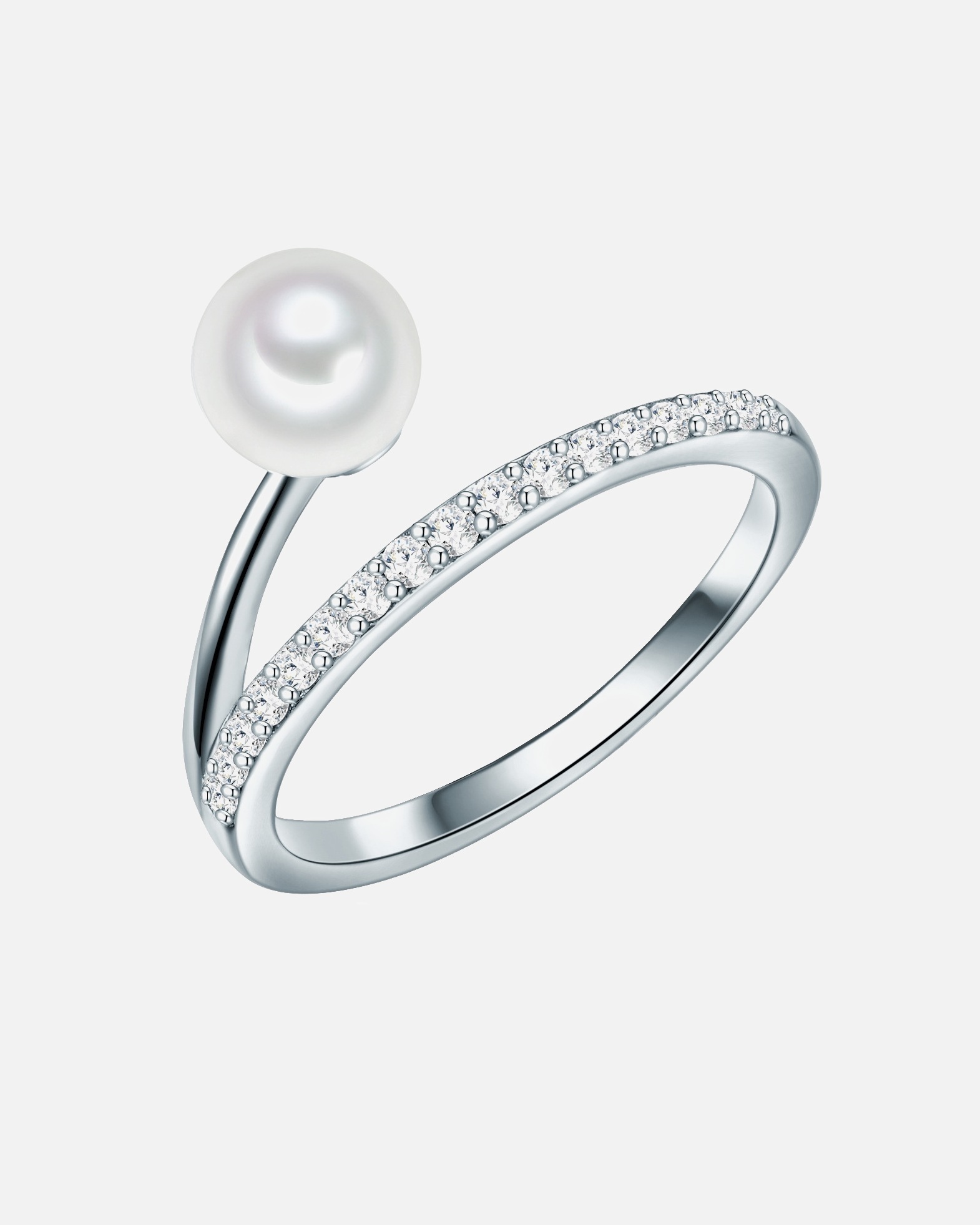 Bague pour Femme Valero Pearls Bague Argent sterling Oxyde de zirconium (CZ) Perle de culture d'eau douce en Argent 50