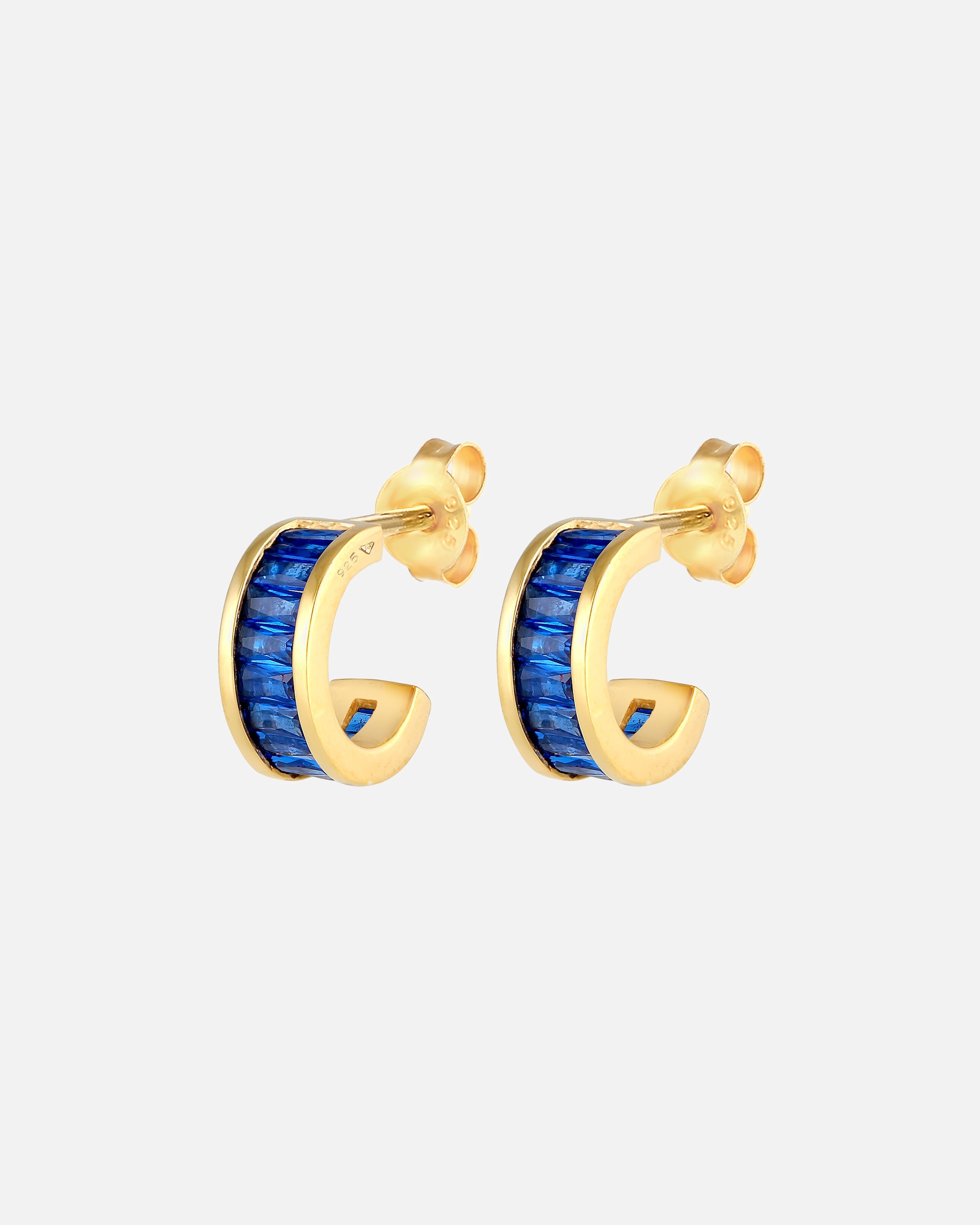 Créoles pour Femme Elli PREMIUM Créoles élégantes avec saphirs en 925/1000 argent massif et plaqué or Bleu