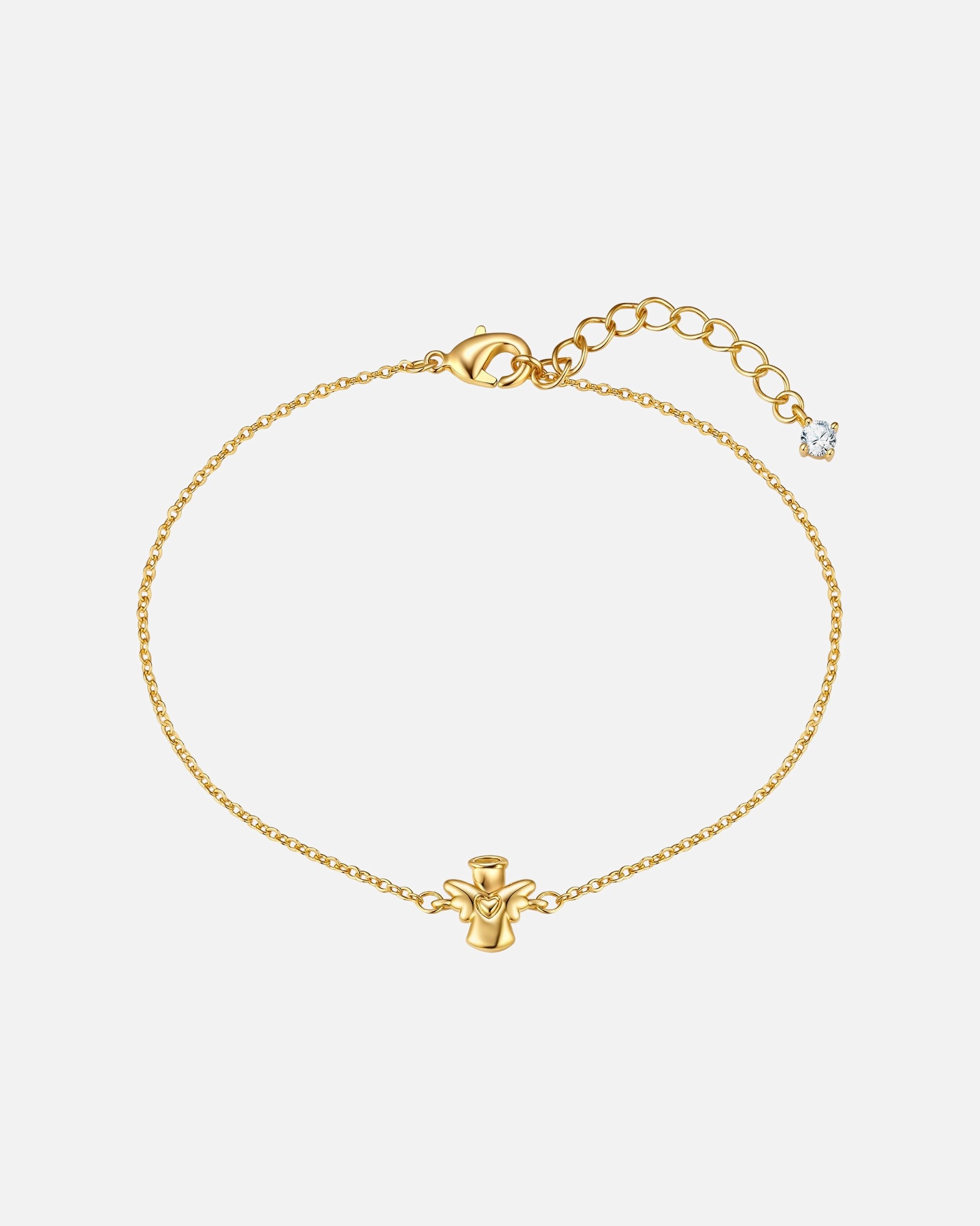 Bracelet pour Femme Lulu & Jane Bracelet Ange en laiton en or jaune avec zirconium Longueur de base 17,0 + rallonge 3,0 cm