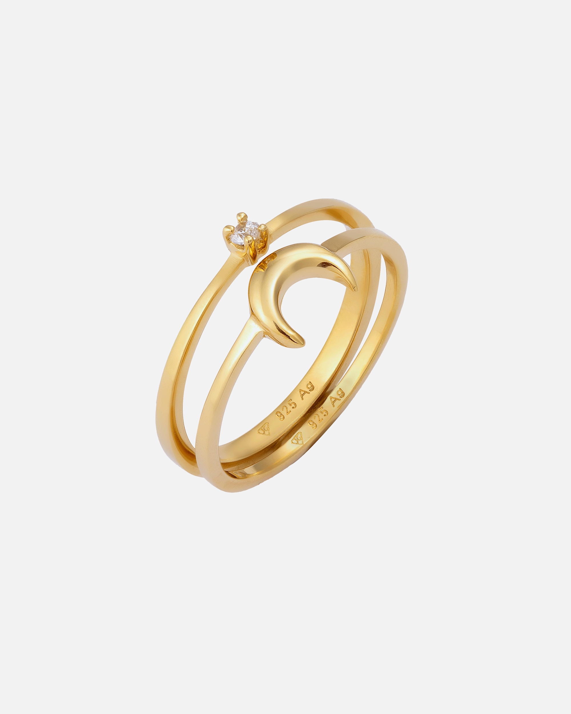 Bague pour Femme Elli Bague lune zirconia blanc 925 Sterling Silver Gold-plated 58