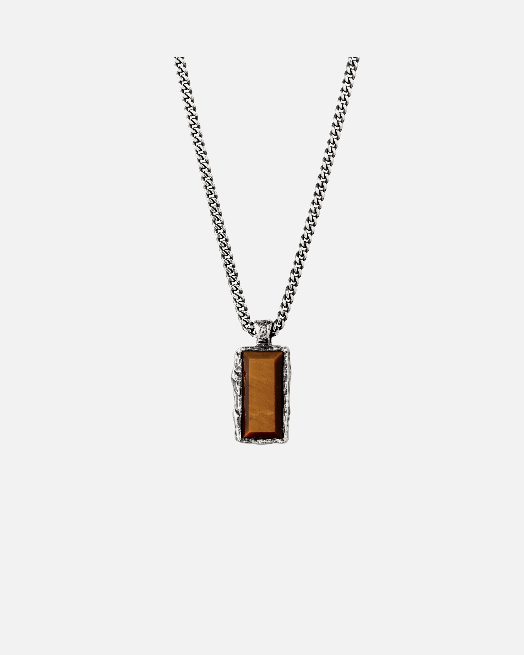 Collier pour Homme Collier avec pendentif rectangle Œil de tigre Marron 925 Sterling Silver 50