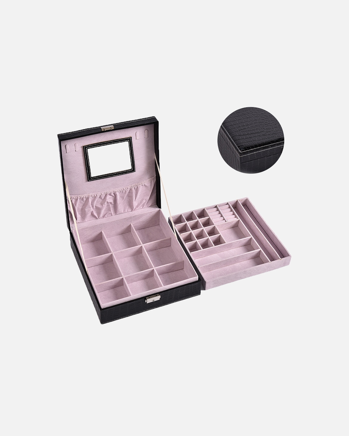 Étui pour Femme UNIQ UNIQ Boîte à Bijoux Classique S117 à 2 Niveaux avec Miroir - Noir UNIQ Boîte à Bijoux Classique S117 à 2 Niveaux avec Miroir - Noir