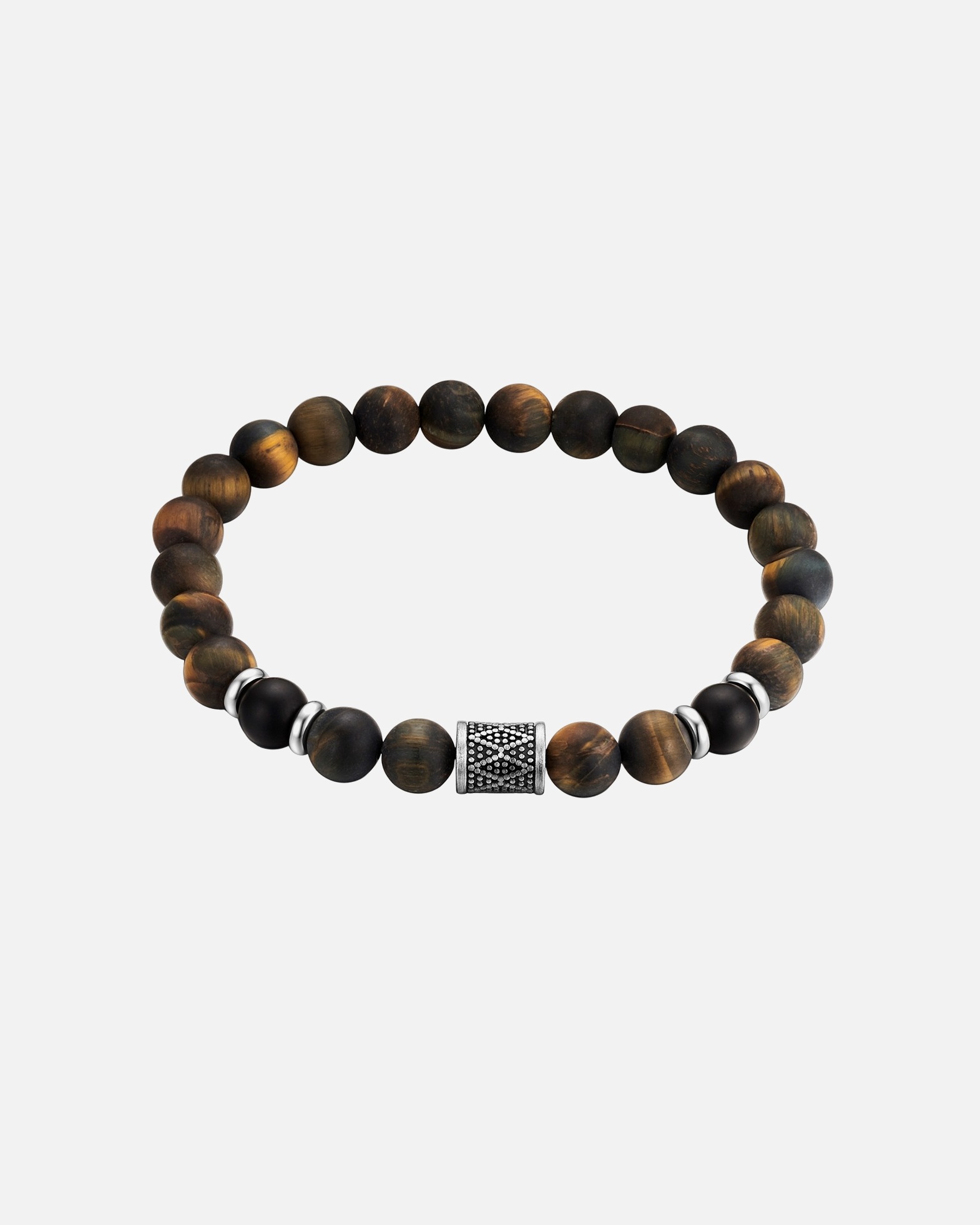 Bracelet pour Homme True Rebels Bracelet en acier inoxydable en argent avec agate et œil de tigre 21,0 cm
