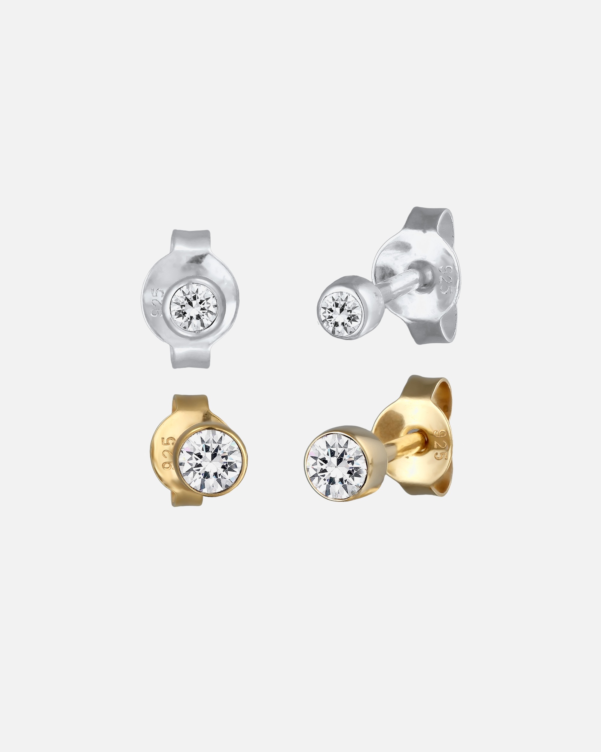 Boucles d'oreilles pour Femme Elli Femmes clous d'oreilles Basique set de 2 avec cristal en argent sterling 925 Bicolore