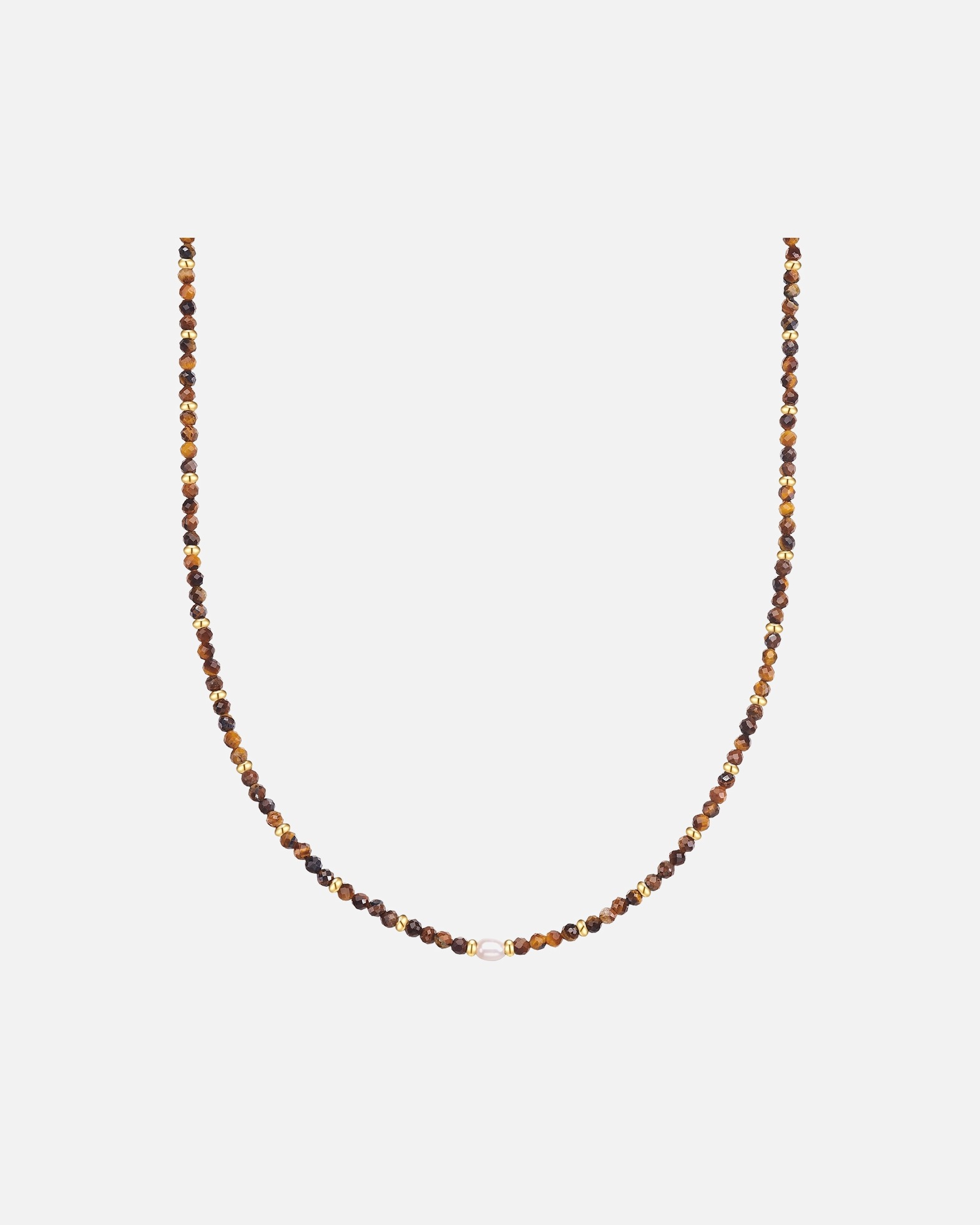 Collier pour Femme Glanzstücke München Collier en acier inoxydable en doré avec œil de tigre et perle d'eau douce Chaîne de base 40,0 cm + extension 5,0 c