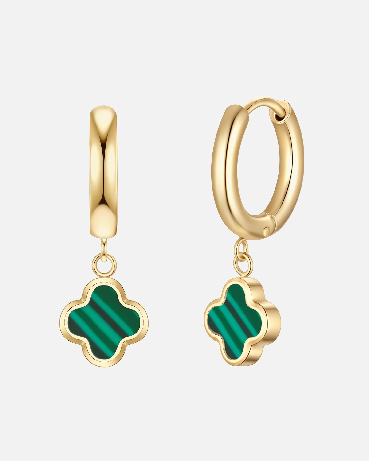 Créoles pour Femme Glanzstücke München Boucles d'oreilles Creolen trèfle en acier inoxydable en or jaune avec malachite (synth.) 20,8 mm