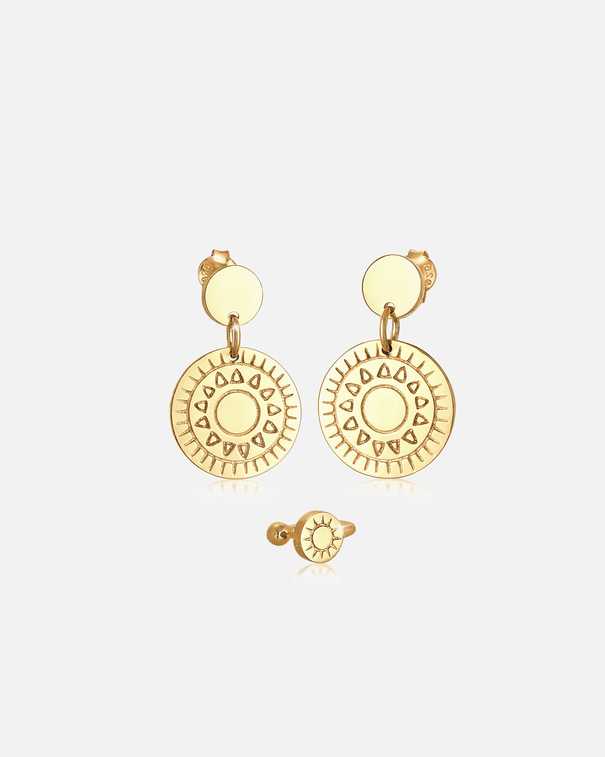 Boucles d'oreilles pour Femme Elli 2er Set Ornament Ohrhänger Earcuff 925 Silber goldfarben
