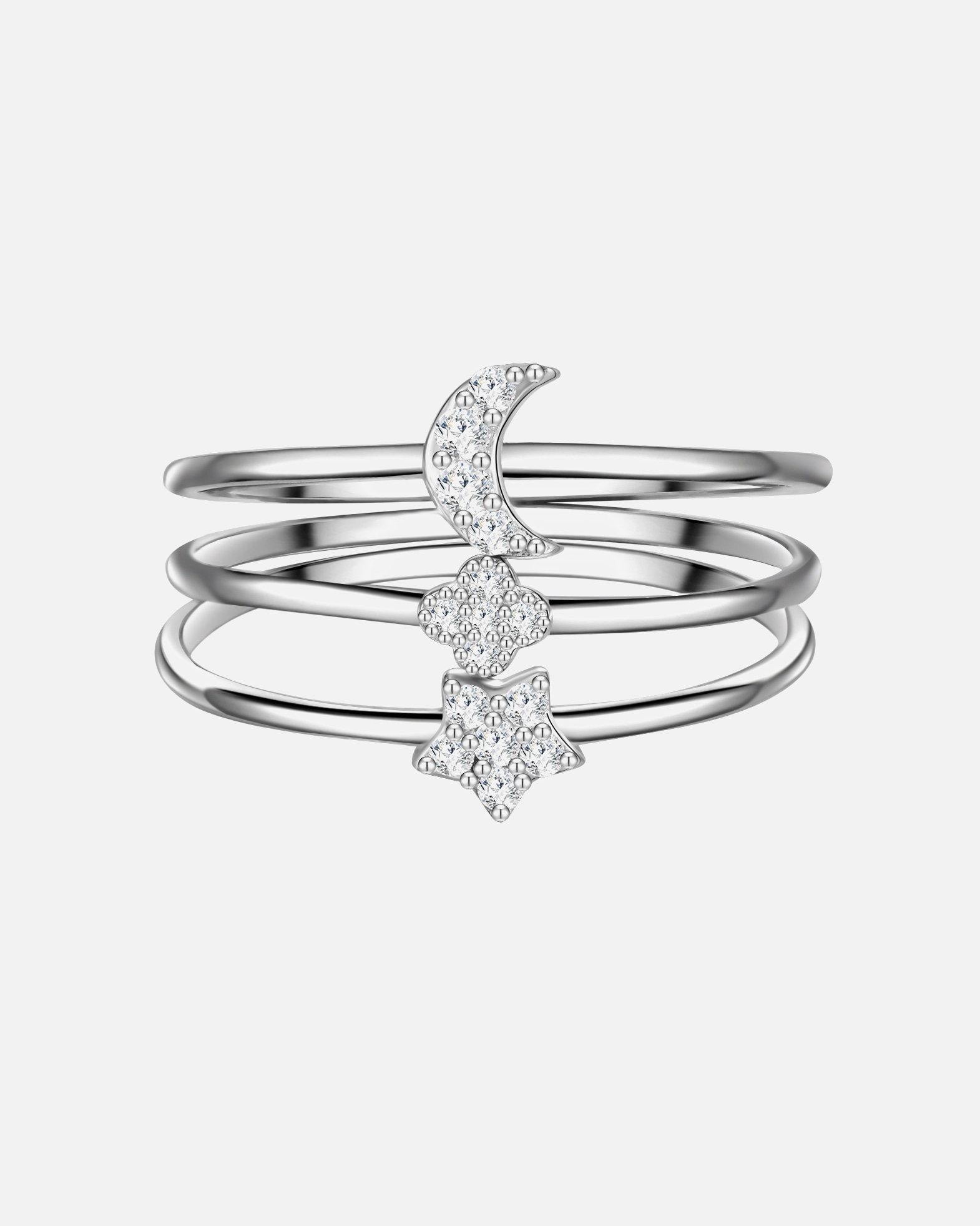 Bague pour Femme Glanzstücke München Bague en argent Étoile/lune/fleur Argent sterling Oxyde de zirconium (CZ) en Argent 54