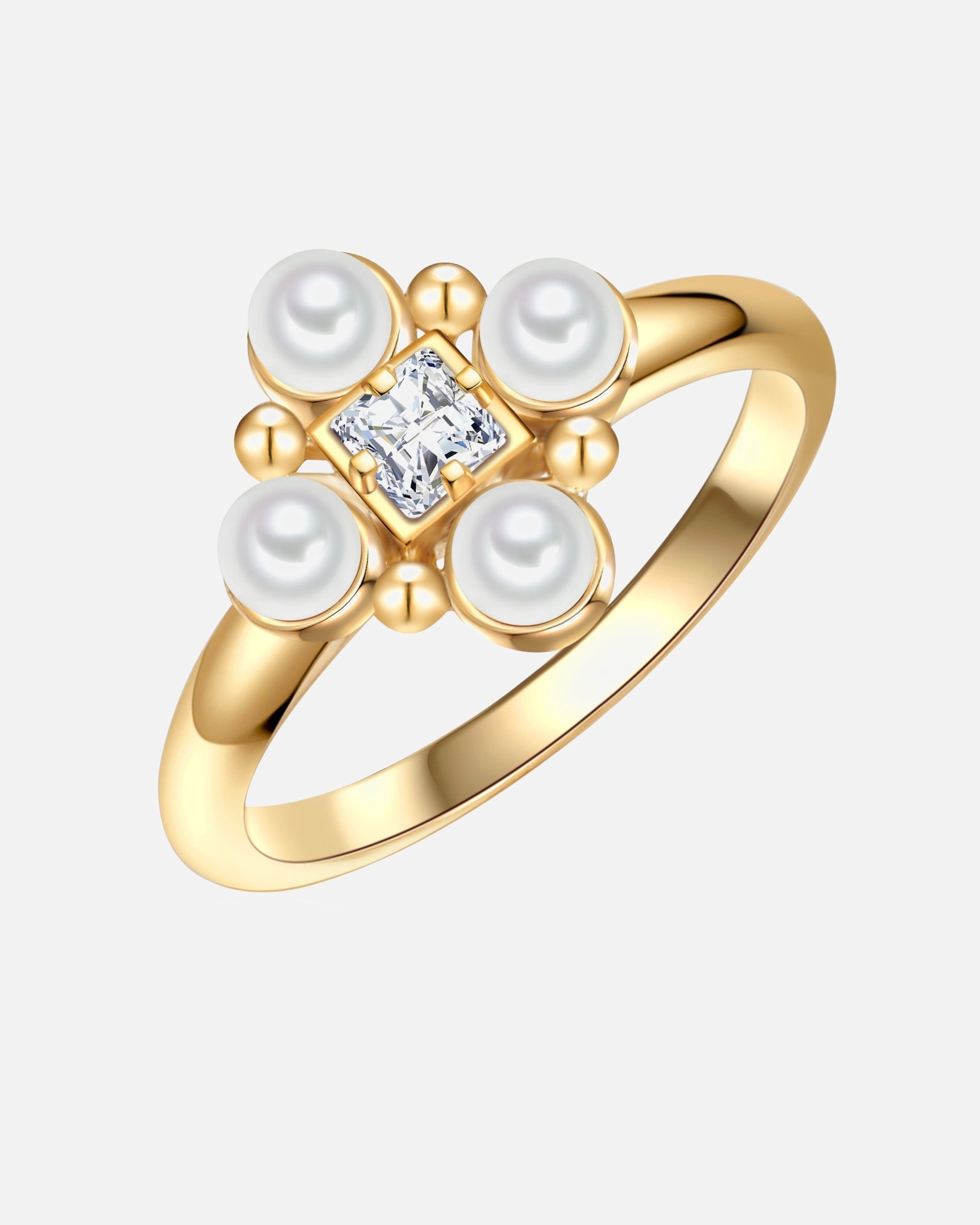 Bague pour Femme Lulu & Jane Bague Laiton Oxyde de zirconium (CZ) Perles organiques en Or jaune 56