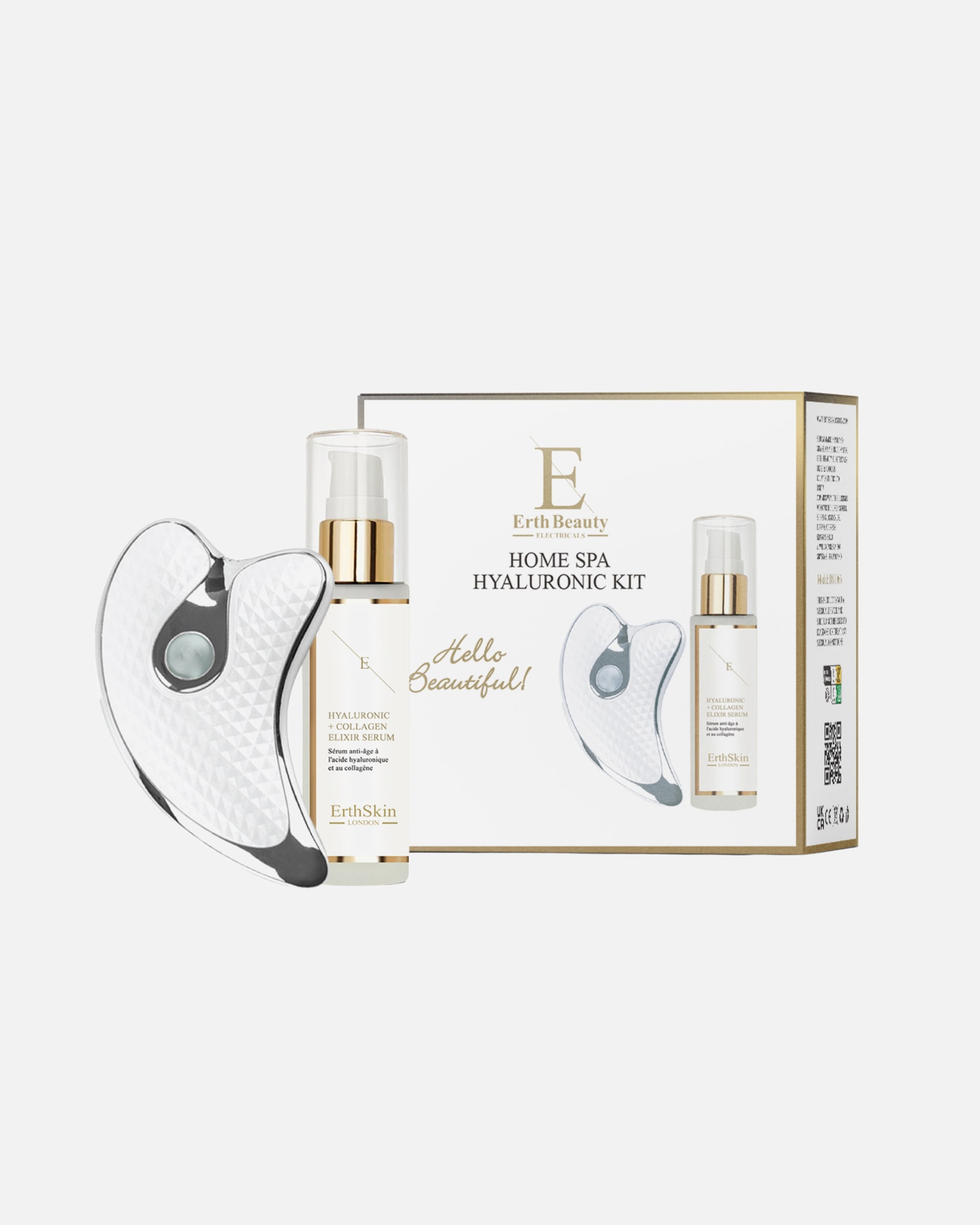 Appareil électrique de massage du visage pour Femme ErthSkin London Ensemble Spa Hyaluron Home (Sonic Gua Sha + Sérum à l'Acide Hyaluronique) 1 pièce