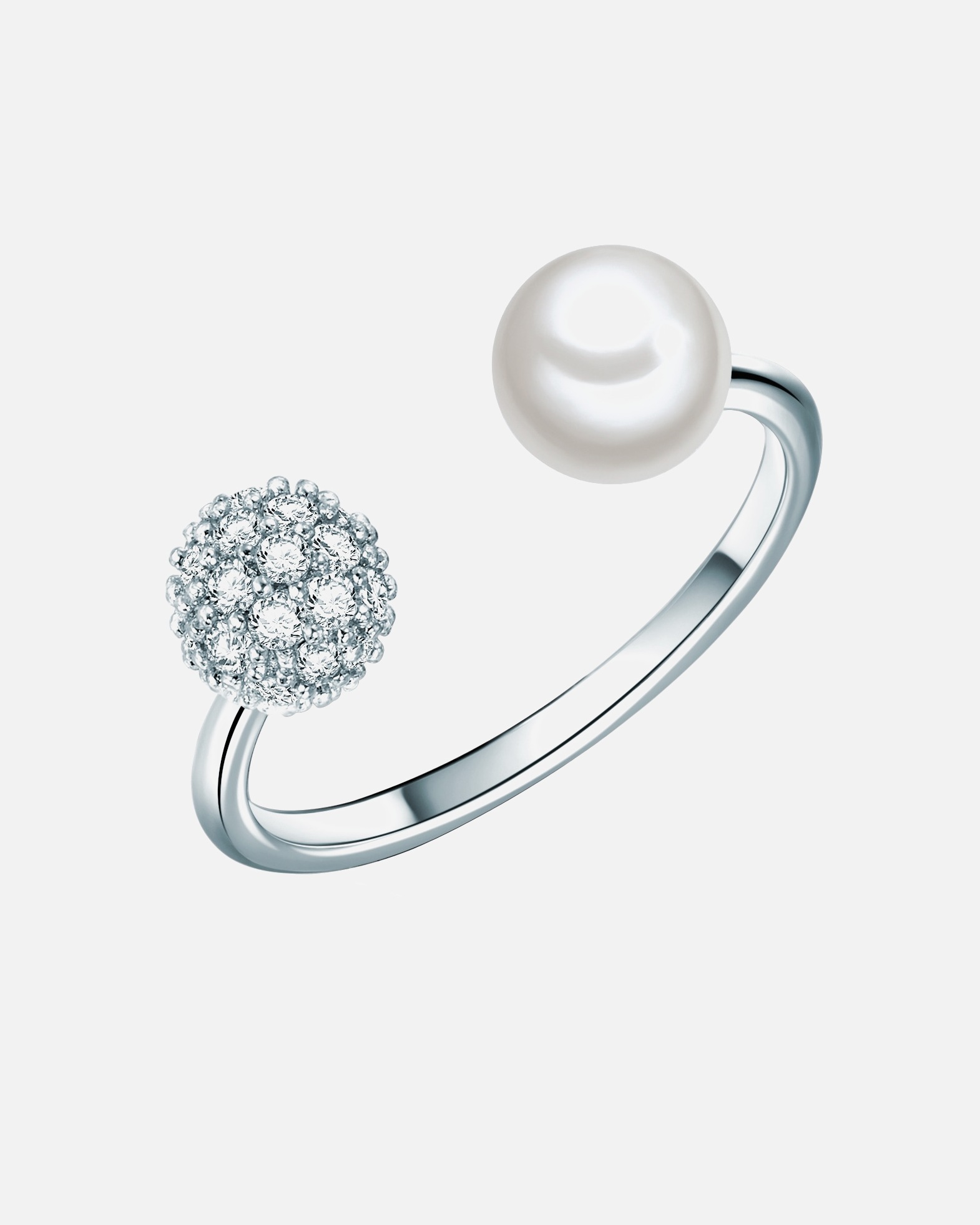 Bague pour Femme Lulu & Jane Bague avec perle Laiton Oxyde de zirconium (CZ) Perles organiques en Argent 56