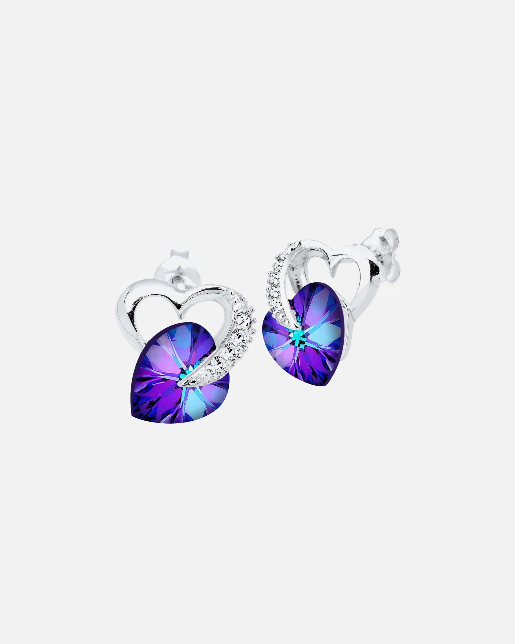 Boucles d'oreilles pour Femme Elli Femmes clous d'oreilles cœur amour avec cristaux en argent sterling 925 Violet