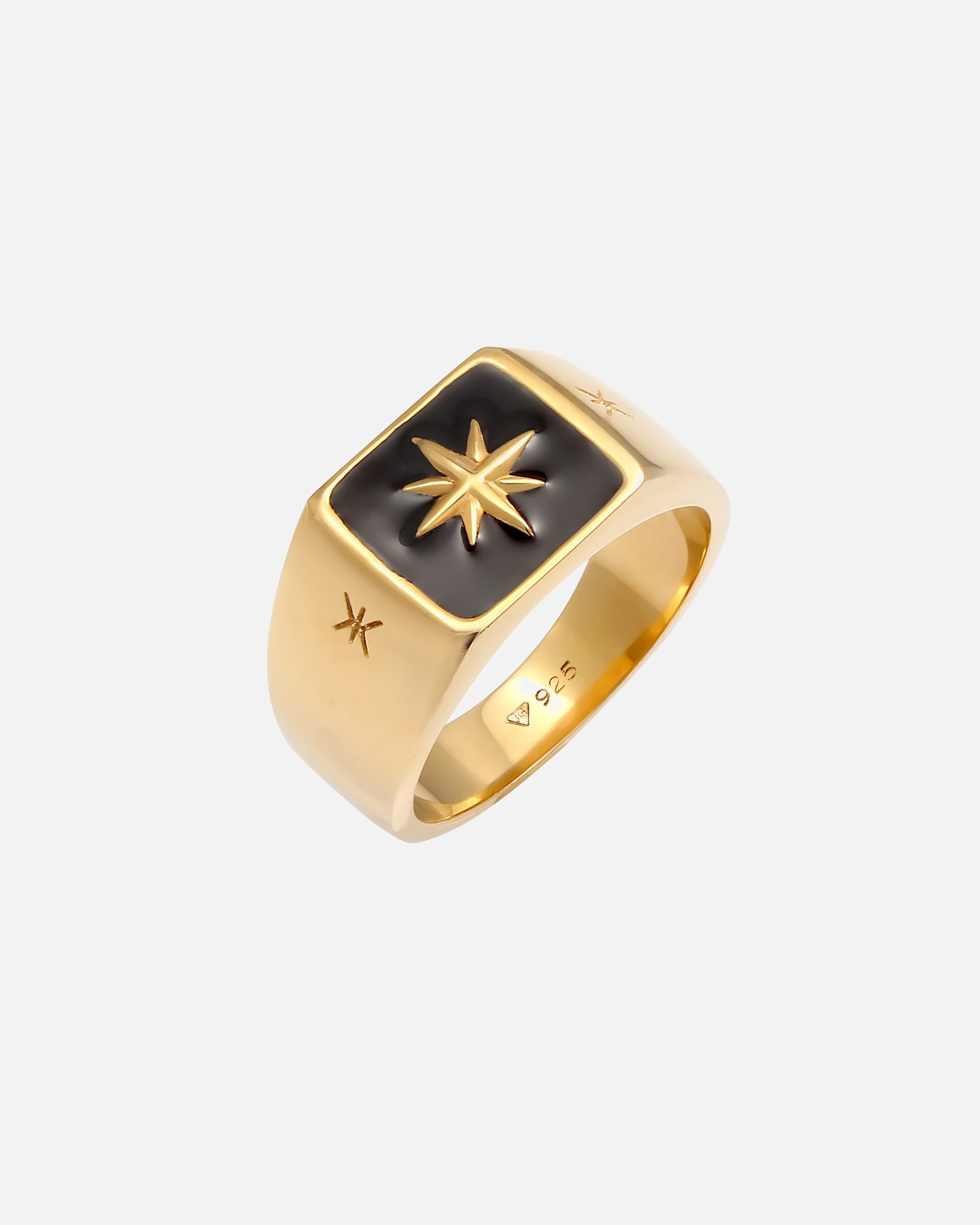 Bague pour Homme KUZZOI Bague Sceau Émail noir étoile Basique 925 Argent 60