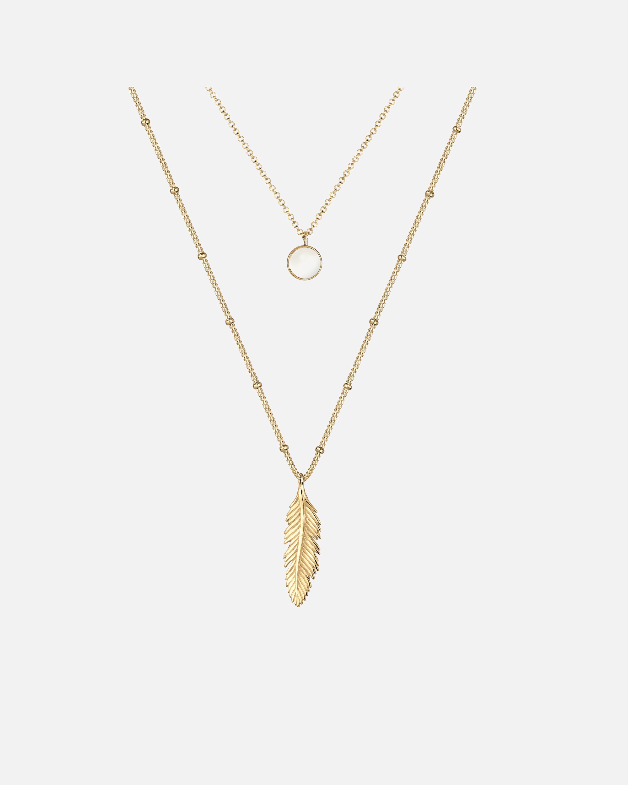 Collier pour Femme Elli Chaîne à boules plume pierre de lune couches look 925 Argent goldfarben