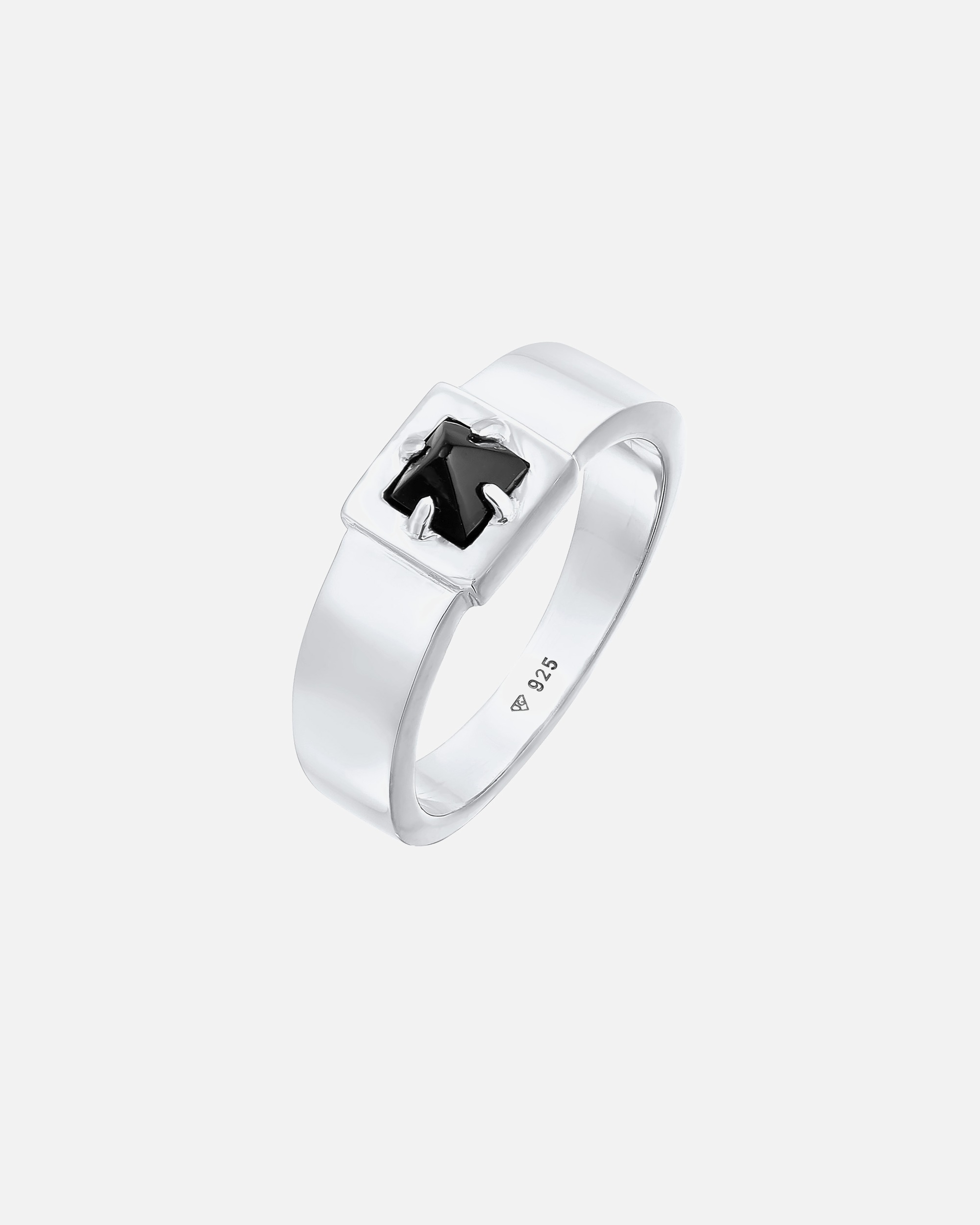 Bague pour Homme KUZZOI Hommes Solitaire Pyramide Massif avec pierre précieuse Onyx en argent sterling 925 60
