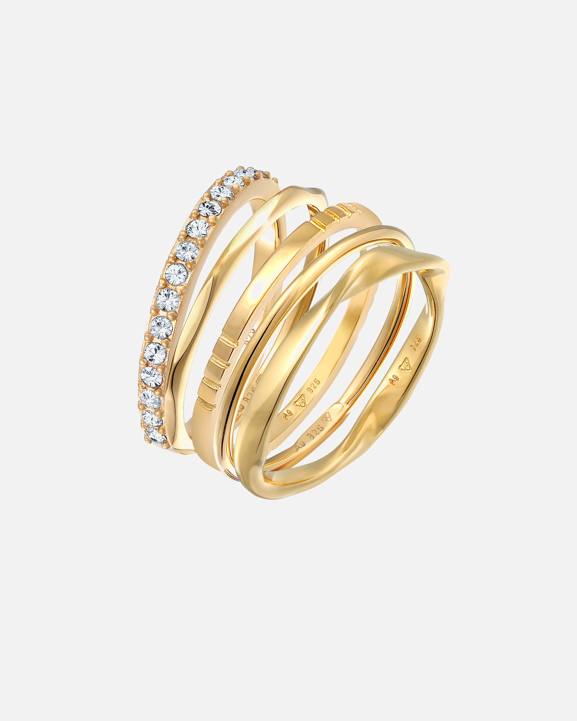 Bague pour Femme Elli Stapelringe Bandringe Kristalle 5er Set 925 Silber 54