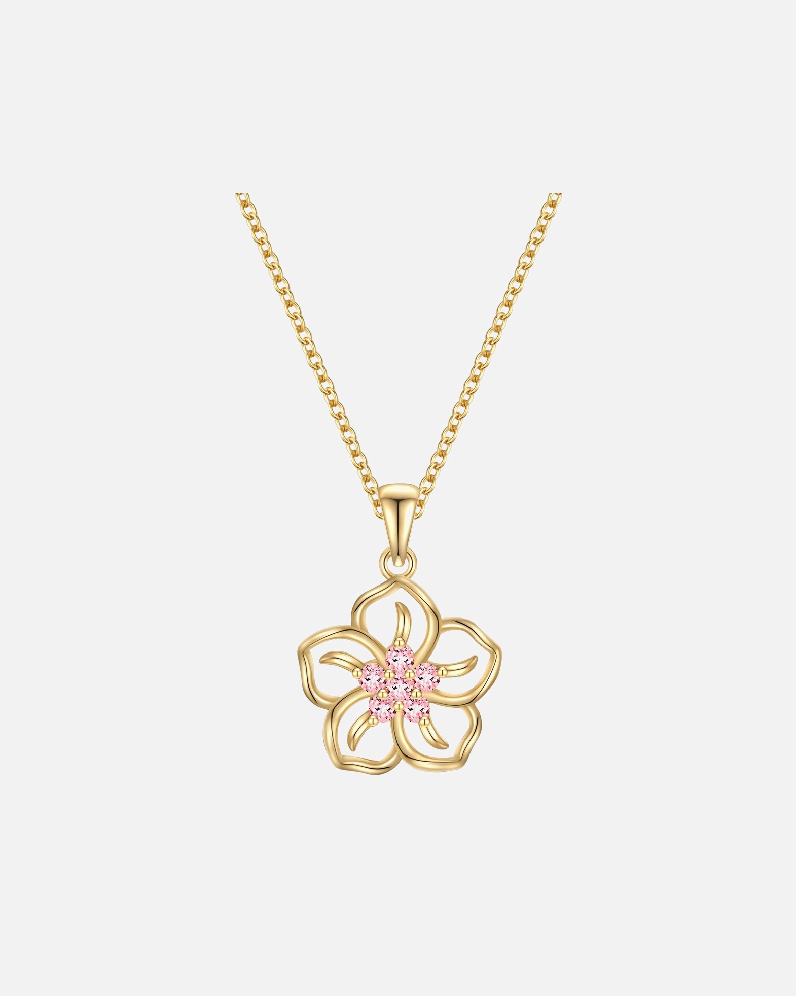 Collier pour Femme Chaîne Fleur en Argent sterling en Or jaune Chaîne de base 42,0 cm + extension 7,0 c