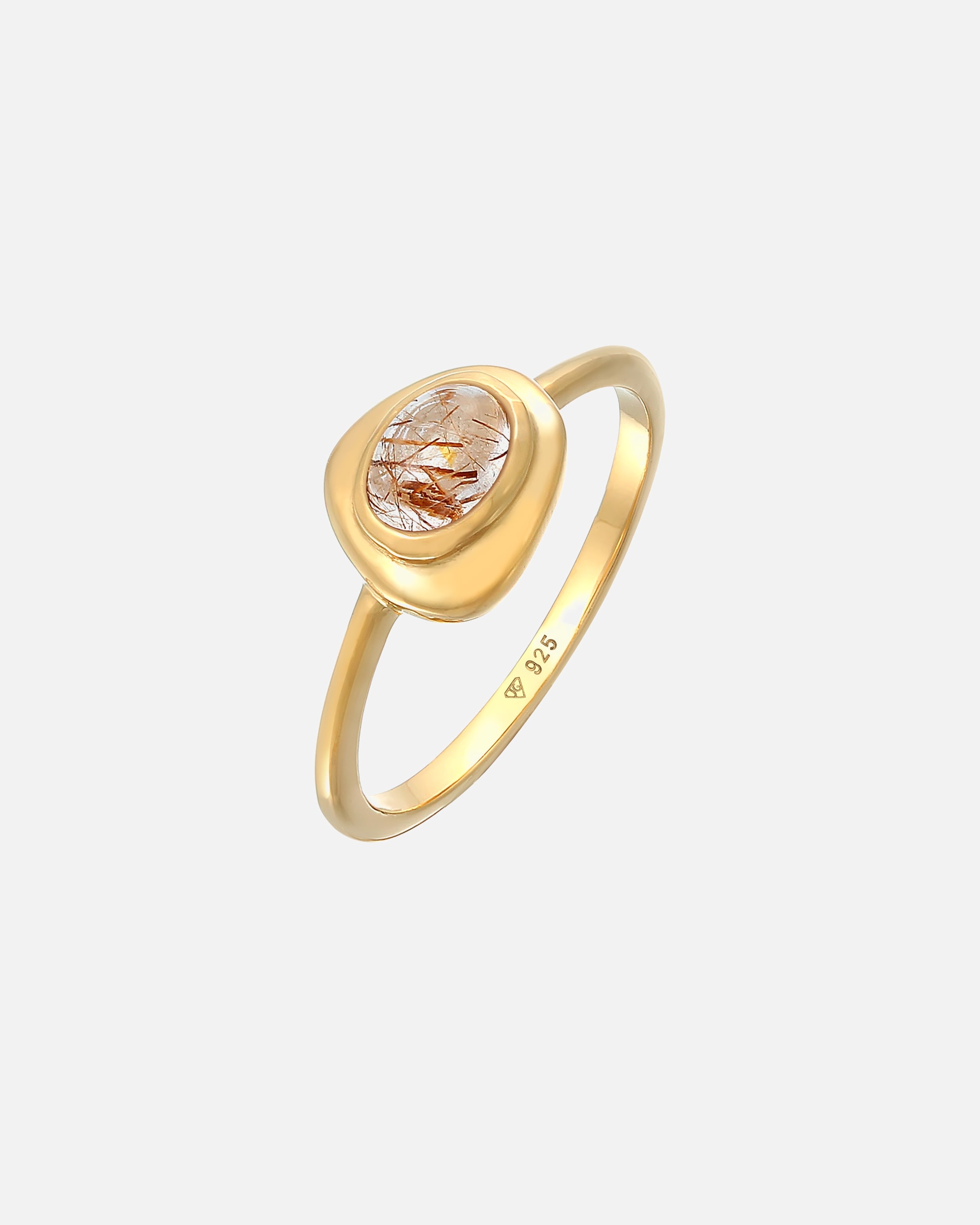 Bague pour Femme Elli PREMIUM Femmes cheveux d'ange ovale avec pierre précieuse de quartz en argent sterling 925 plaqué or 58