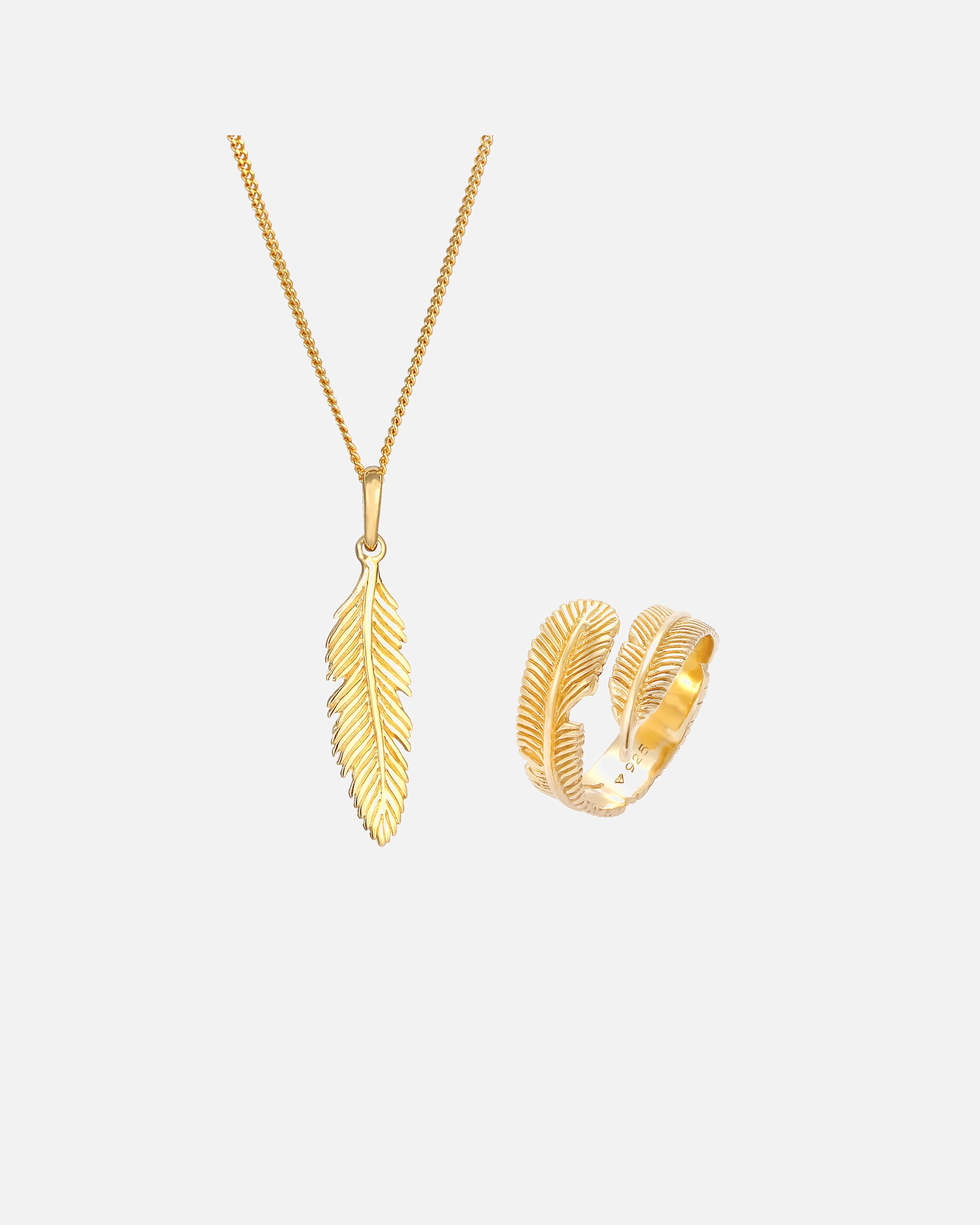 Bijoux pour Femme Elli Elli Schmuckset Feder Boho Festival Kette Wickelring 925 Silber golfarben