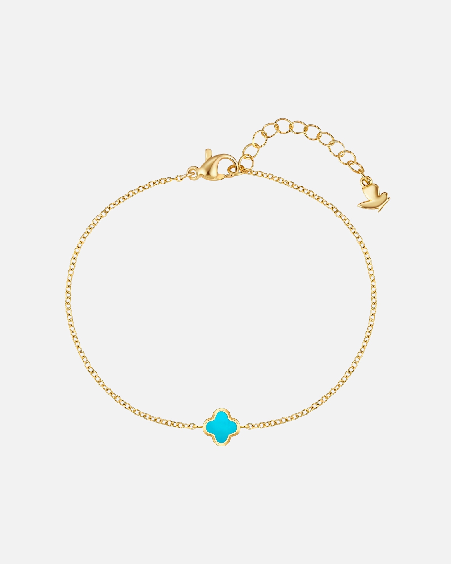 Bracelet pour Femme Glanzstücke München Bracelet trèfle en acier inoxydable en or jaune avec turquoise (synth.) Longueur de base 17,0 + rallonge 3,0 cm