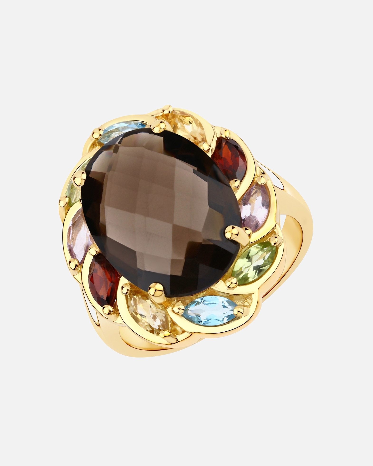 Bague pour Femme Rafaela Donata Bague Argent sterling Quartz fumé en Or jaune 56