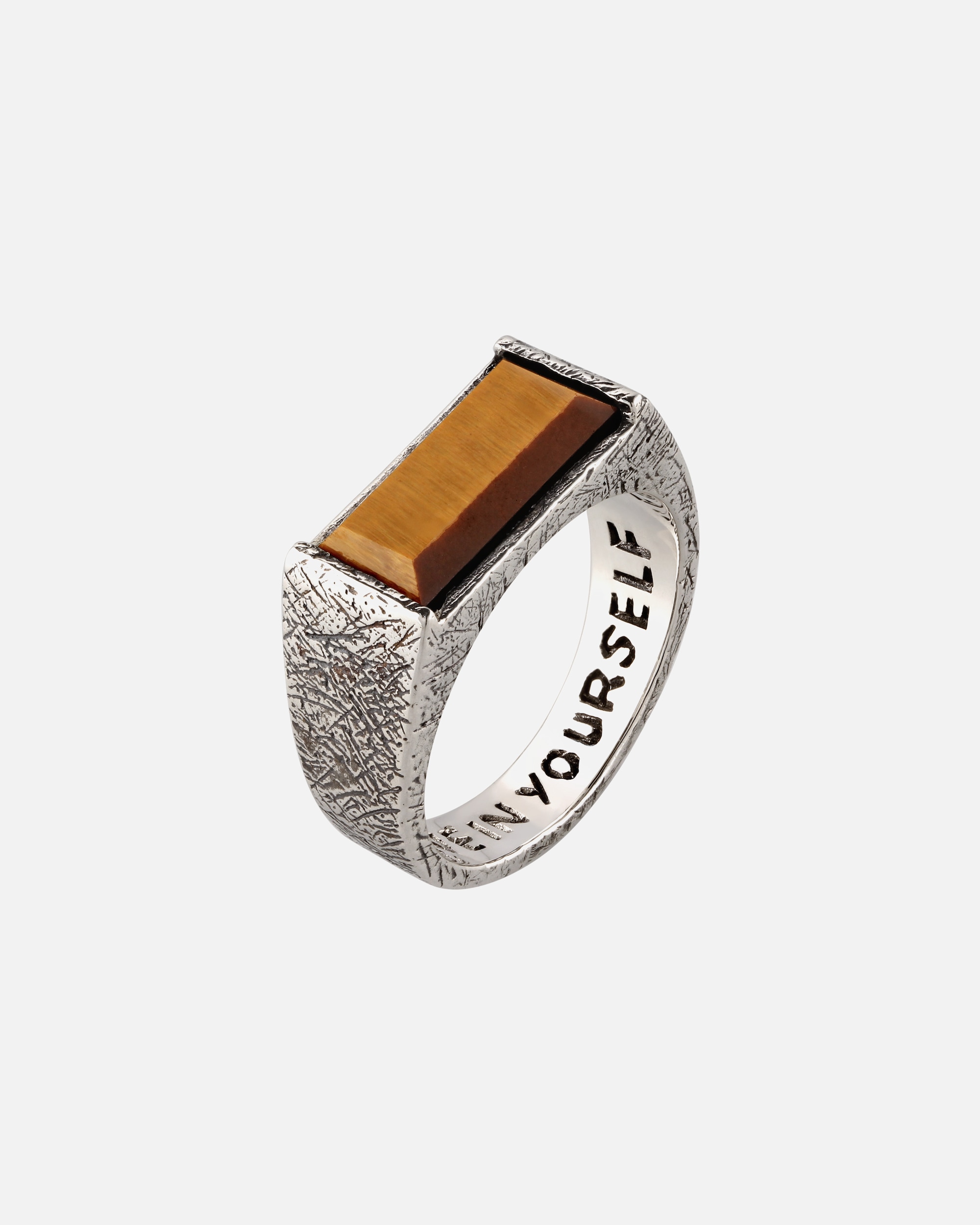 Bague pour Homme Haze & Glory Default Brand Line Bague Signet rectangle Œil de tigre Marron 925 Sterling Silver 60