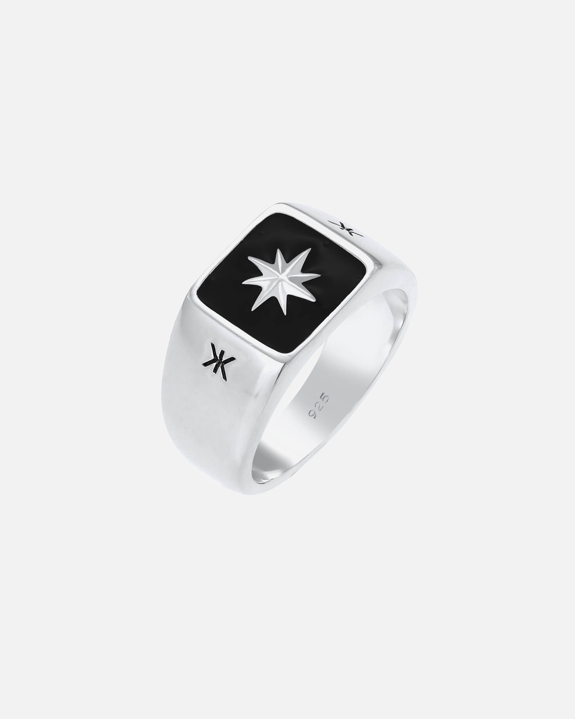 Bague pour Homme KUZZOI Bague Sceau Émail noir étoile Basique 925 Argent 56