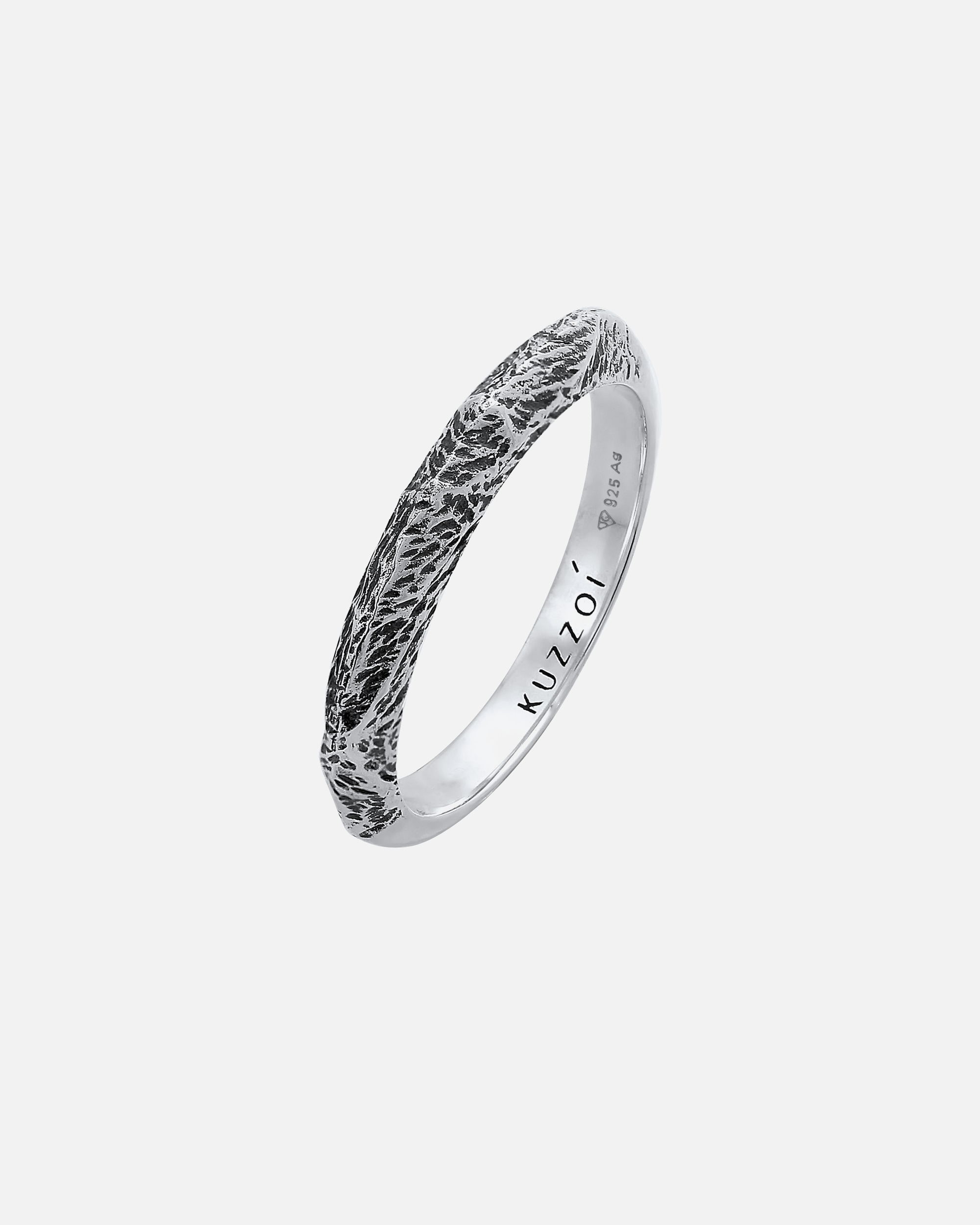Bague pour Homme KUZZOI Bague pour homme à anneau étroit d'aspect usagé Tendance solide en argent sterling 925 64