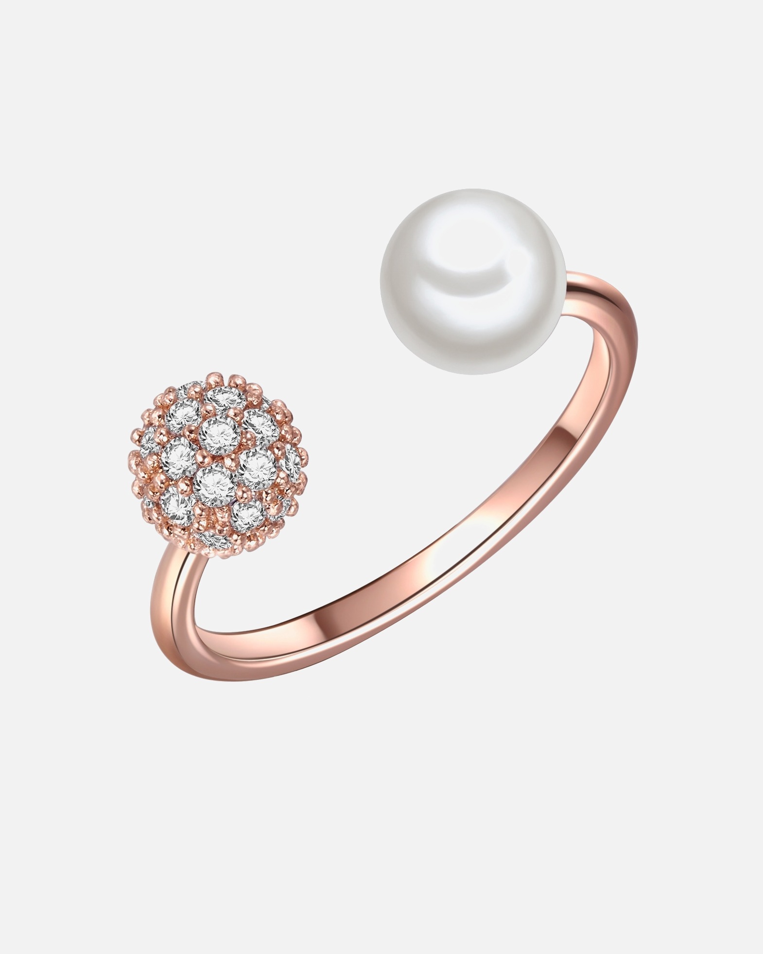 Bague pour Femme Bague avec perle Laiton Oxyde de zirconium (CZ) Perles organiques en Or rose 54