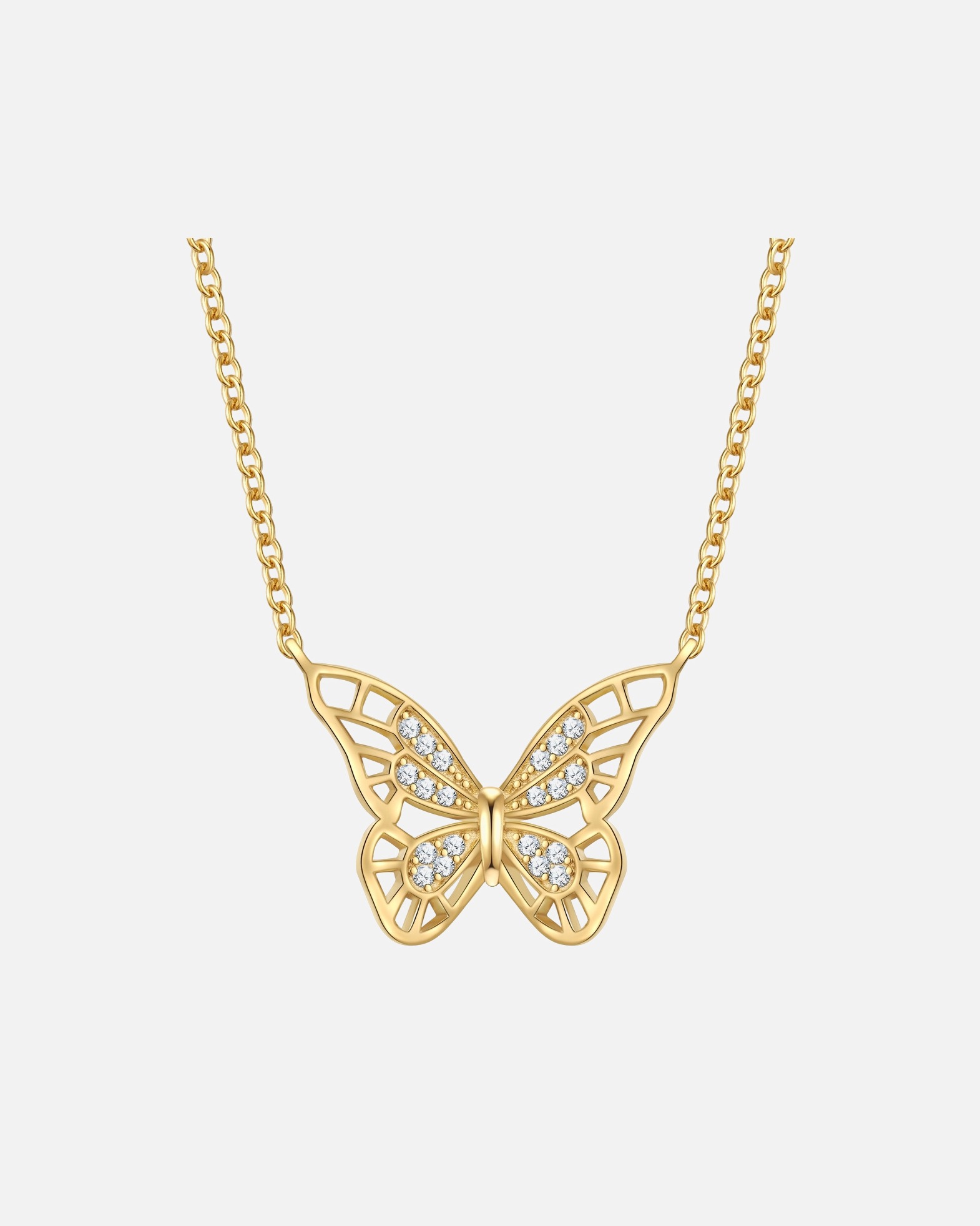 Collier pour Femme Rafaela Donata Chaîne Papillon en Argent sterling en Or jaune Chaîne de base 42,0 cm + extension 7,0 c