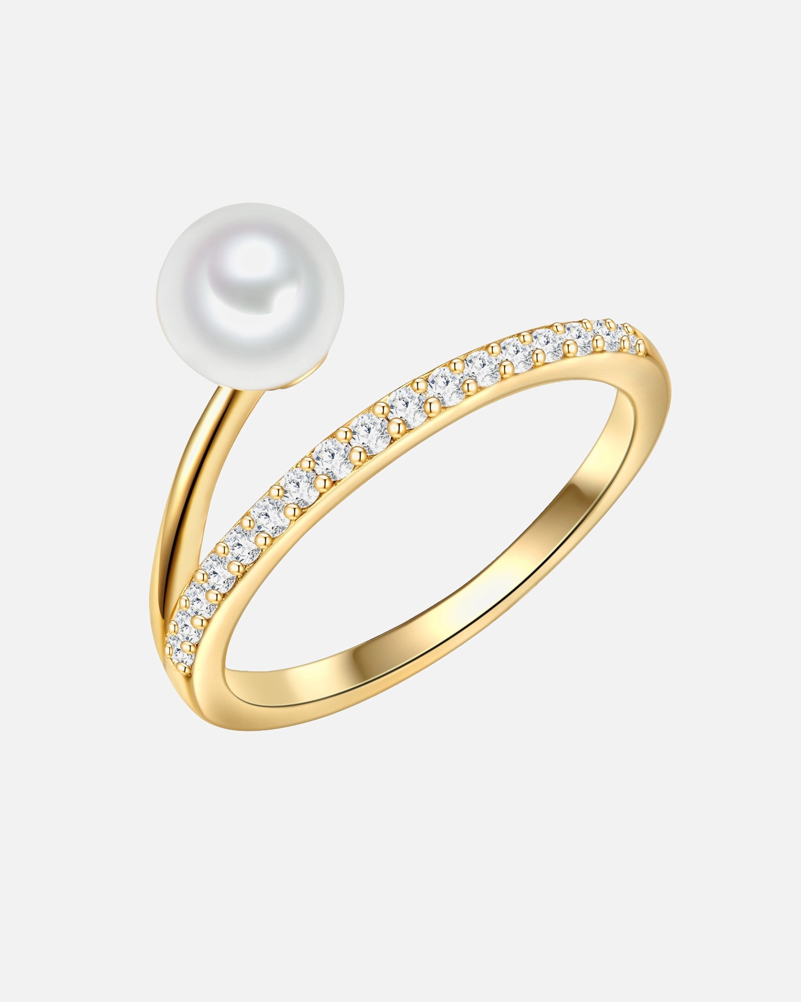 Bague pour Femme Valero Pearls Bague Argent sterling Oxyde de zirconium (CZ) Perle de culture d'eau douce en Or jaune 60