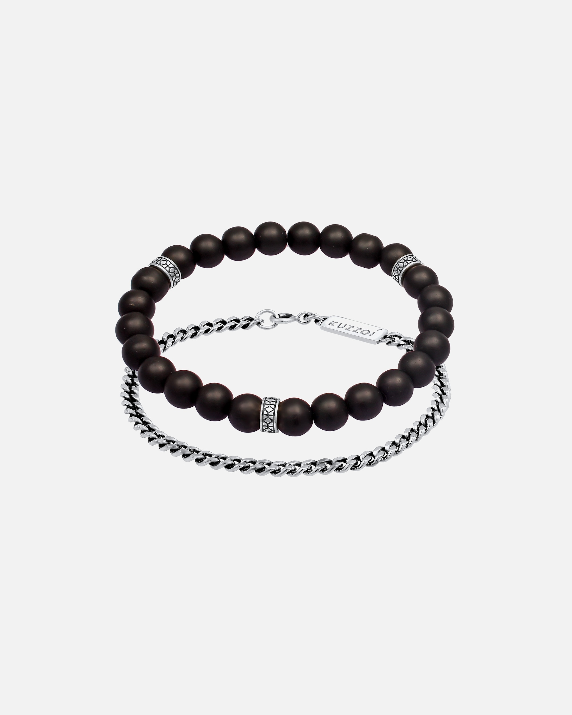 Bracelet pour Homme KUZZOI Hommes set 2 pcs Pierre onyx chaîne panzer 925 Argent 19