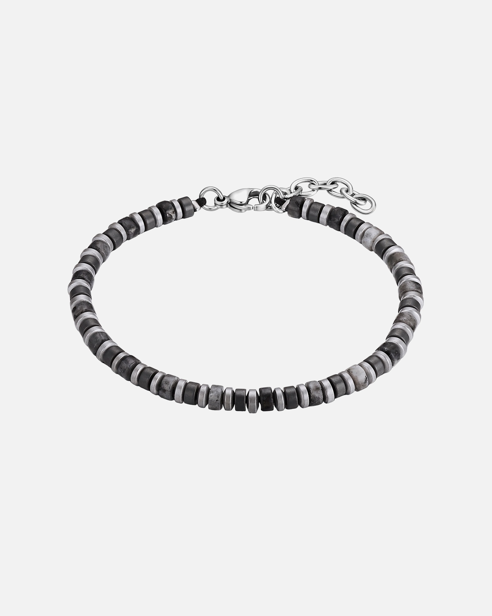 Bracelet pour Homme True Rebels Bracelet en acier inoxydable en argent avec labradorite Longueur de base 18,5 cm + Rallonge 3 cm