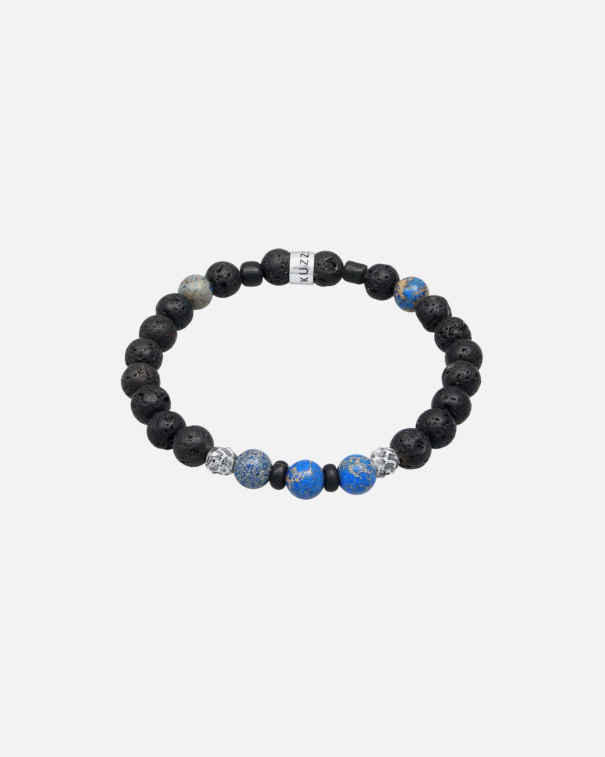 Bracelet pour Homme KUZZOI Perles pour hommes rondes avec pierre de lave et perles d'agate en argent sterling 925 23