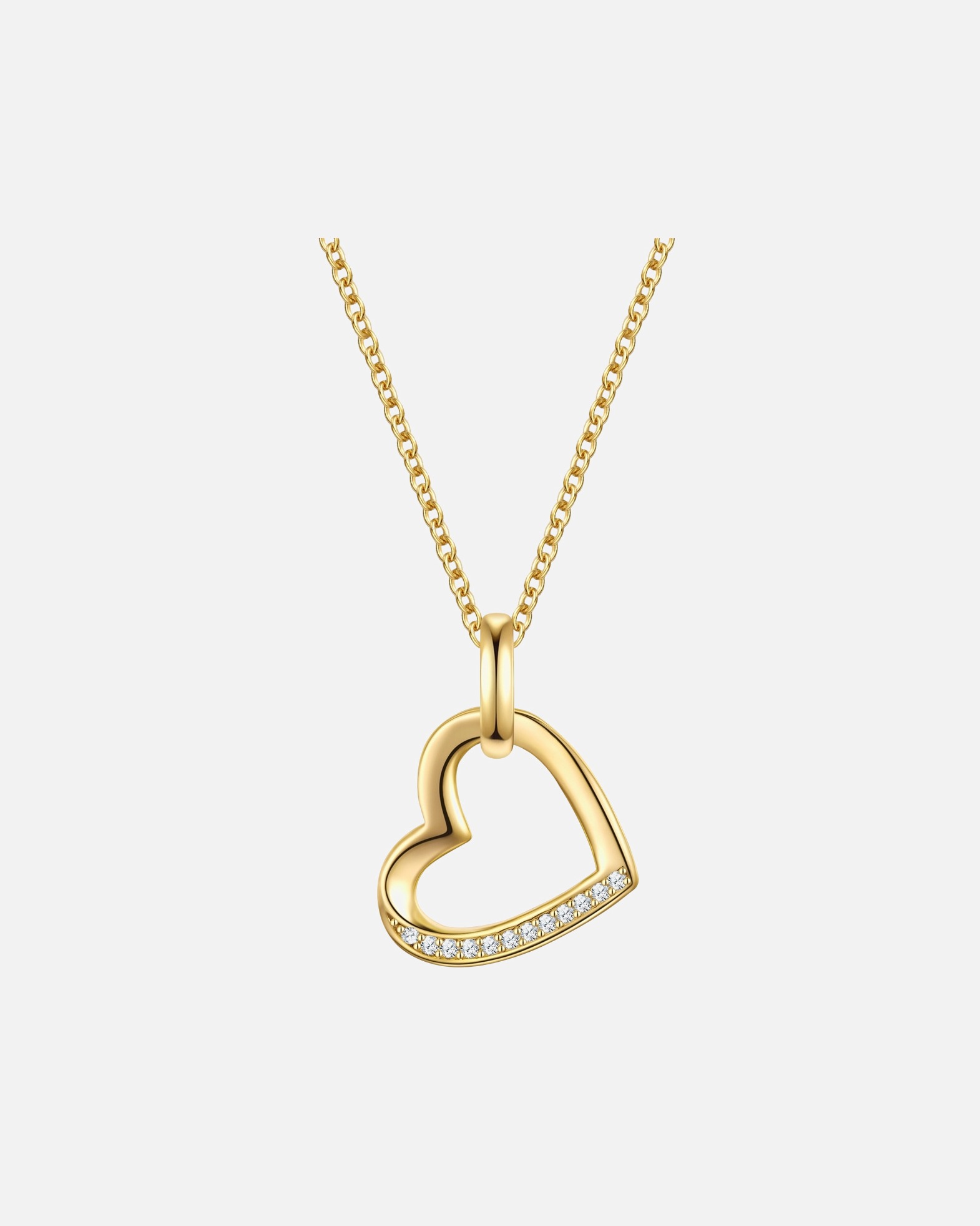 Collier pour Femme Chaîne Coeur en Argent sterling en Or jaune Chaîne de base 42,0 + rallonge de 5,0 cm