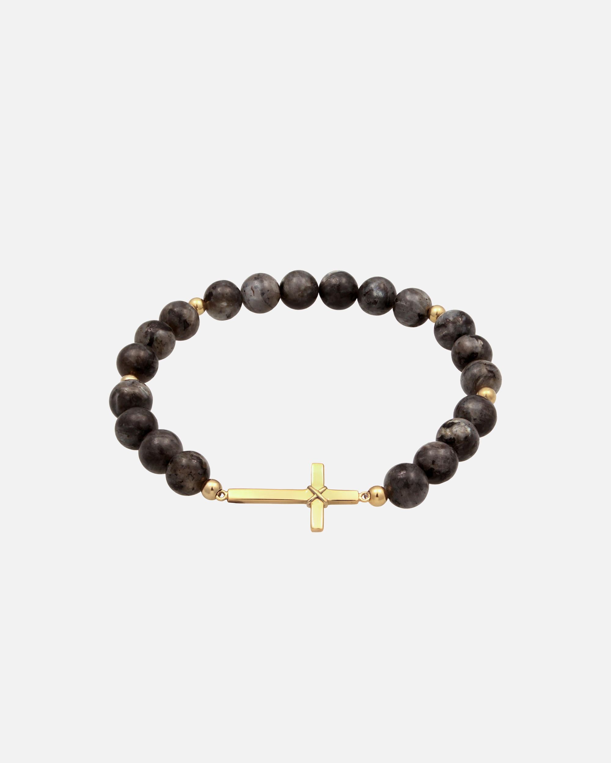 Bracelet pour Homme KUZZOI Bracelet perles Croix Lavakite Gris 925 Sterling Silver Gold-plated 19