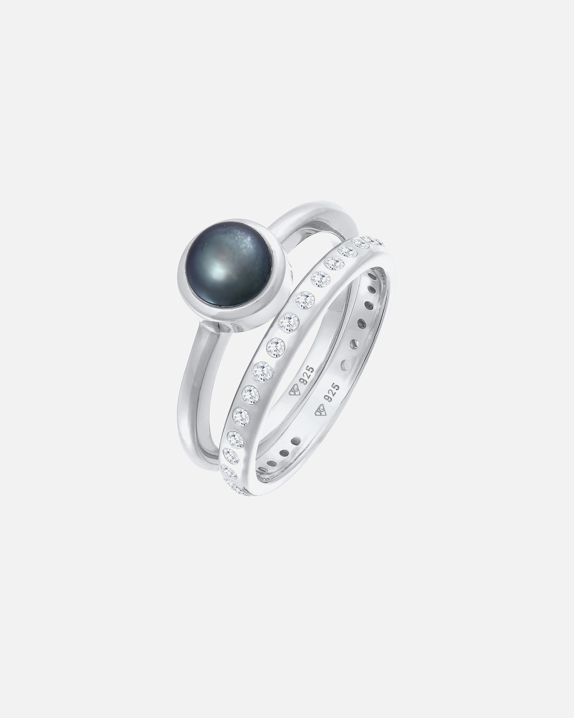 Bague pour Femme Nenalina Femmes perle Eternity Lot de 2 avec Perle de Culture d'Eau Douce en argent sterling 925 54