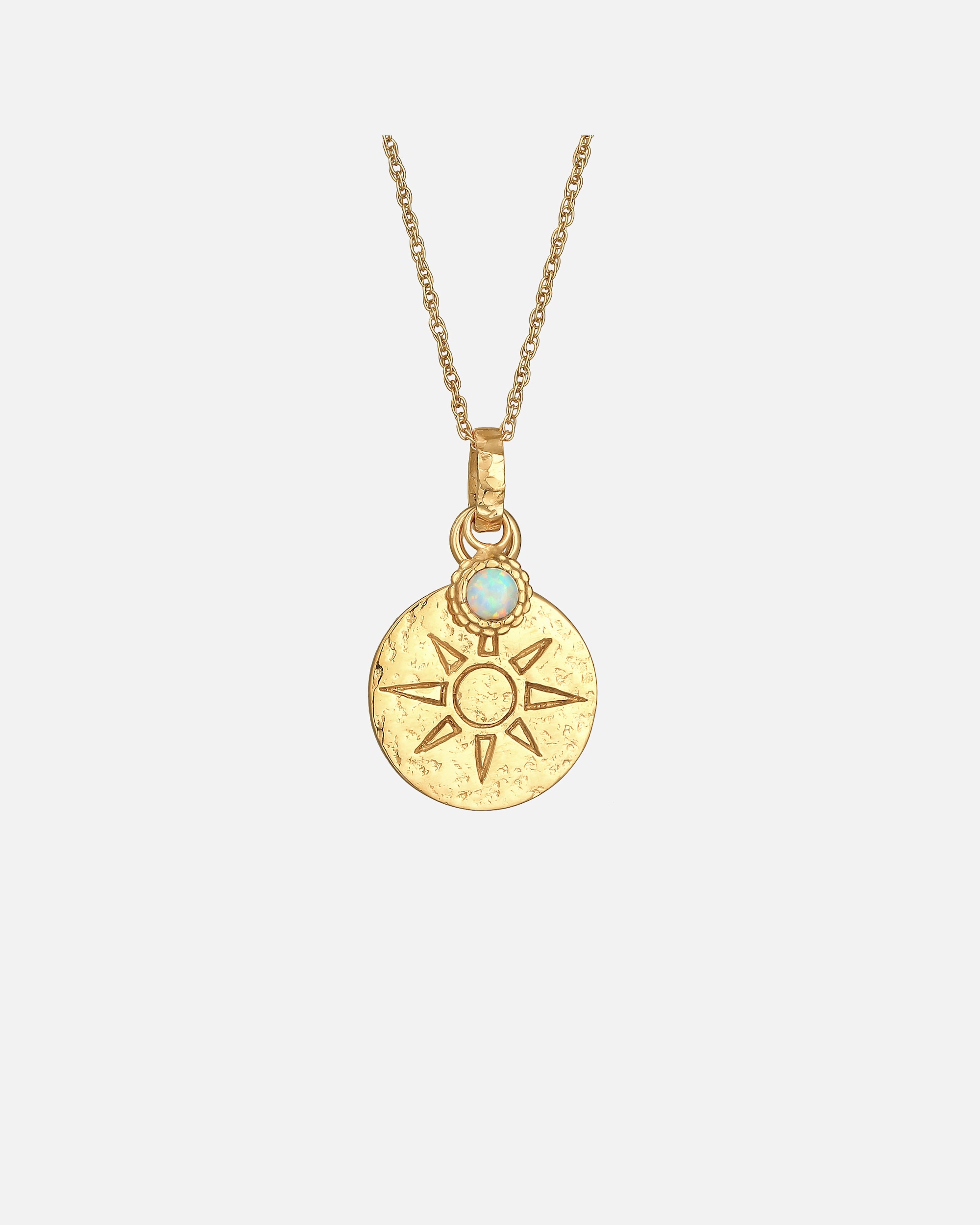 Collier pour Femme Elli Pendentif Plaque Femme Soleil Antique Rond avec Opale Synthétique en Argent Sterling 925 Plaqué Or goldfarben
