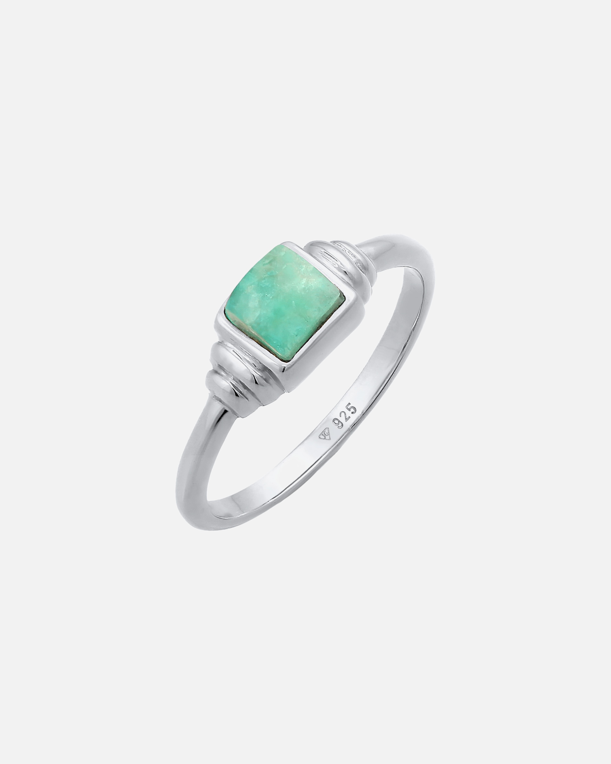 Bague pour Femme Elli PREMIUM Amazonite Pierre précieuse carré Vintage Argent 925 Plaqué Or 58
