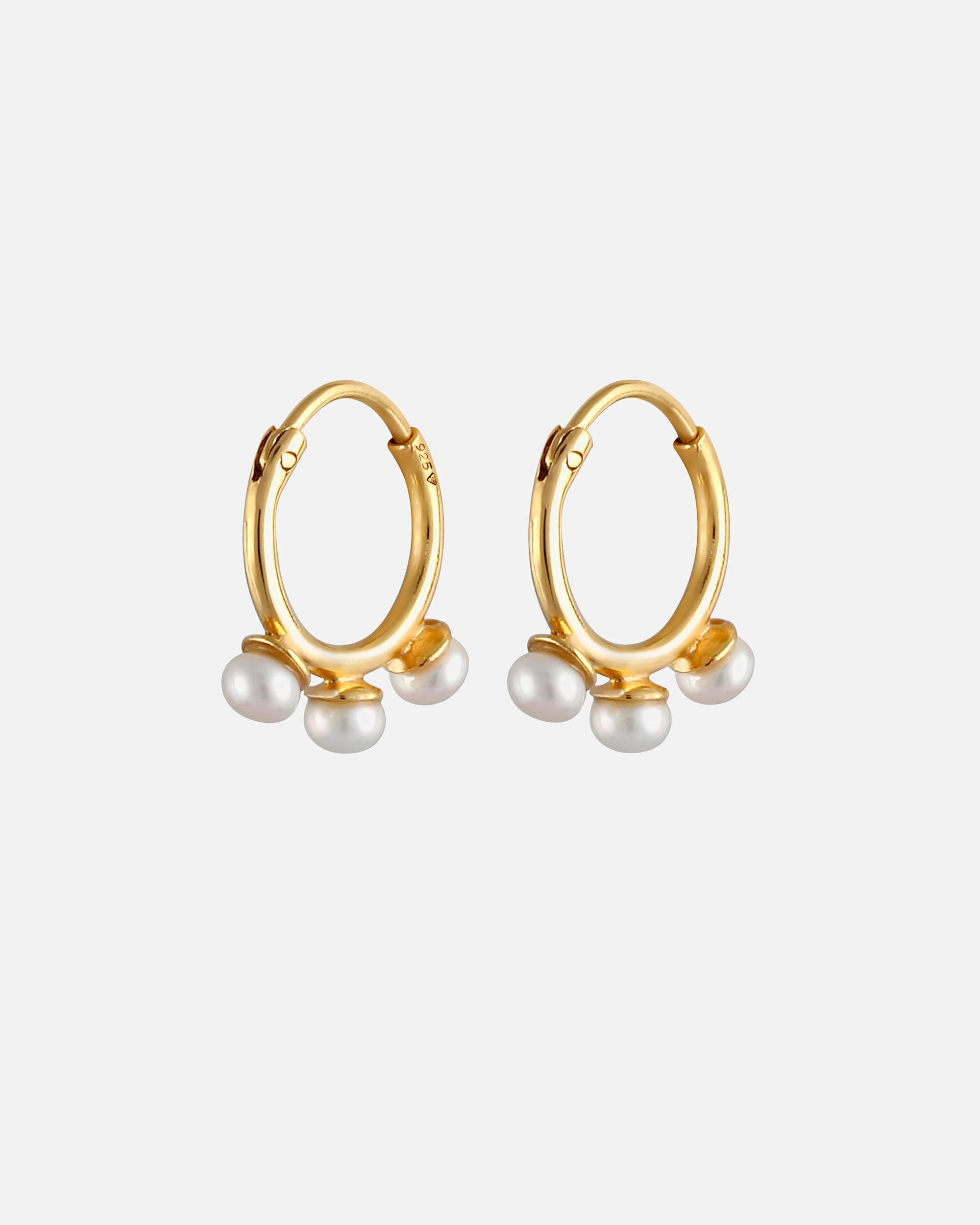 Boucles d'oreilles pour Femme Elli PREMIUM Créoles élégantes pour Dames avec des perles de culture d'eau douce en 925/1000 argent massif et plaqué or goldfarben