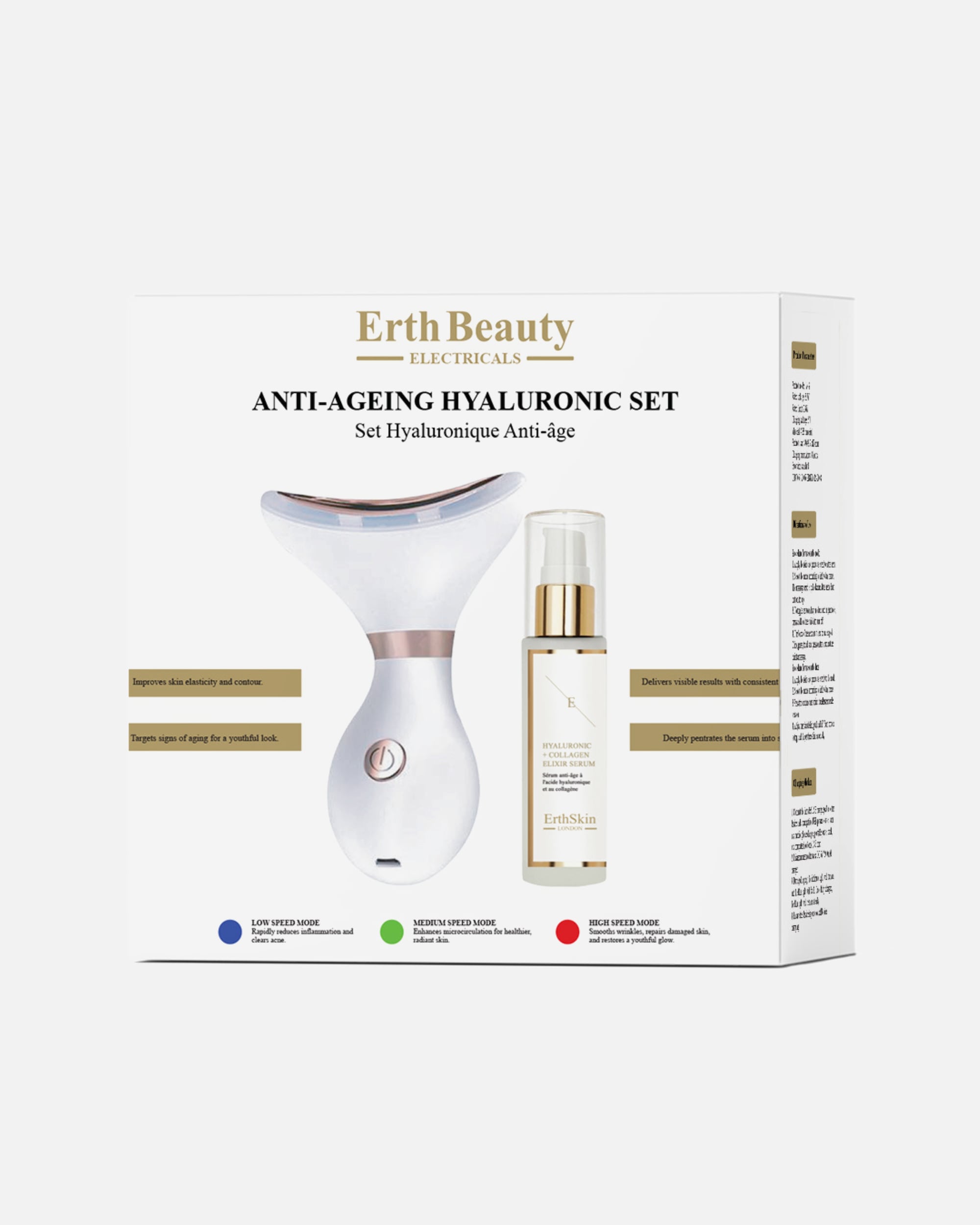 Appareil électrique de massage du visage pour Femme ErthSkin London Coffret anti-âge à l'acide hyaluronique (stick cou et mâchoire + sérum à l'acide hyaluronique) 1 pièce
