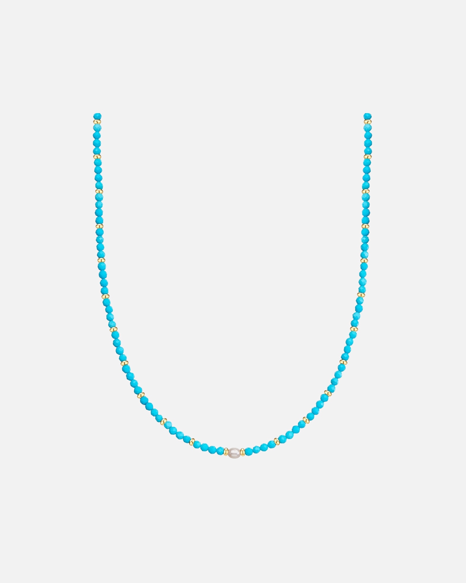 Collier pour Femme Glanzstücke München Collier en acier inoxydable en doré avec turquoise (rek.) et perle d'eau douce Chaîne de base 40,0 cm + extension 5,0 c