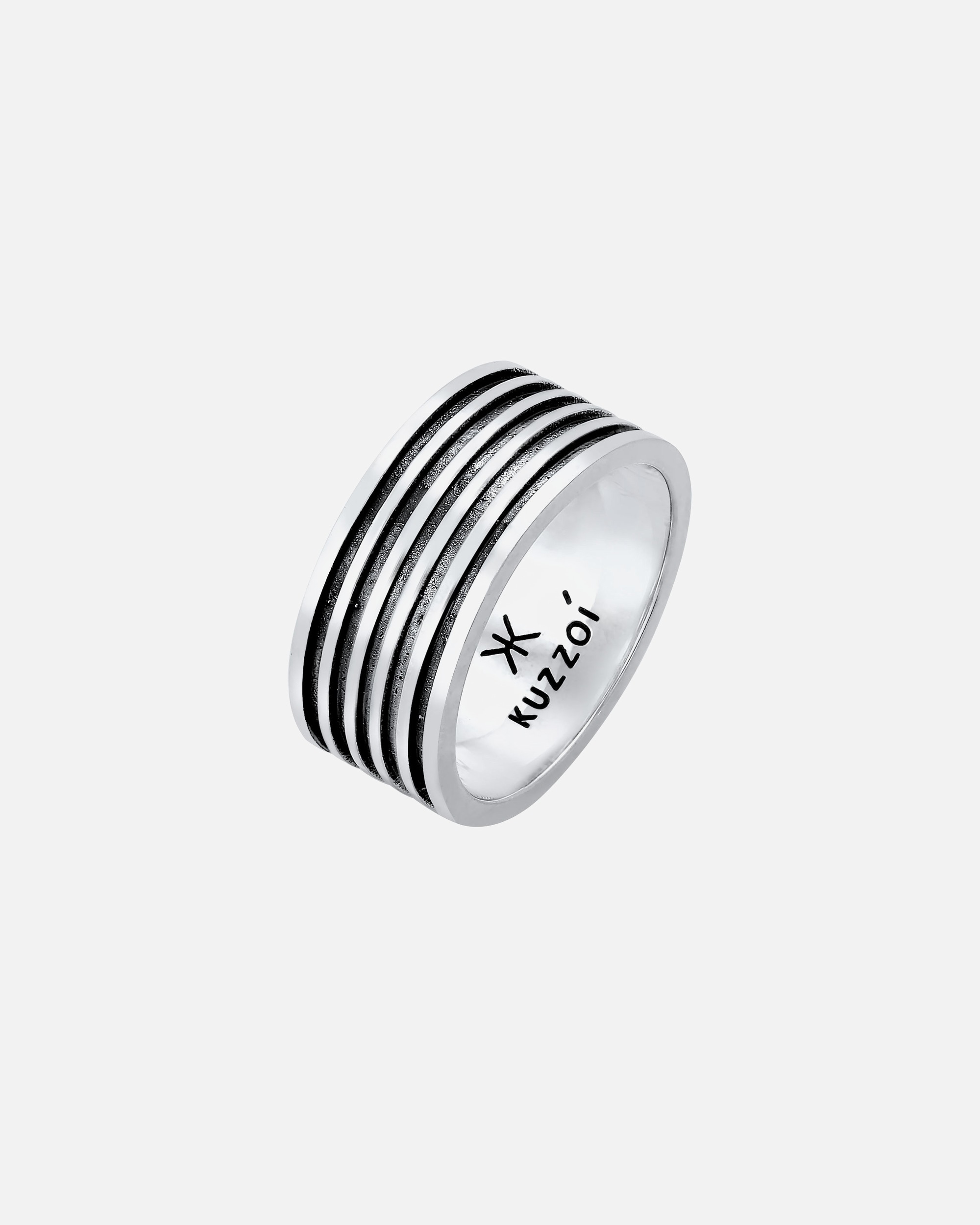 Bague pour Homme KUZZOI Bague pour homme Rainures Vintage Solide en argent sterling 925 58