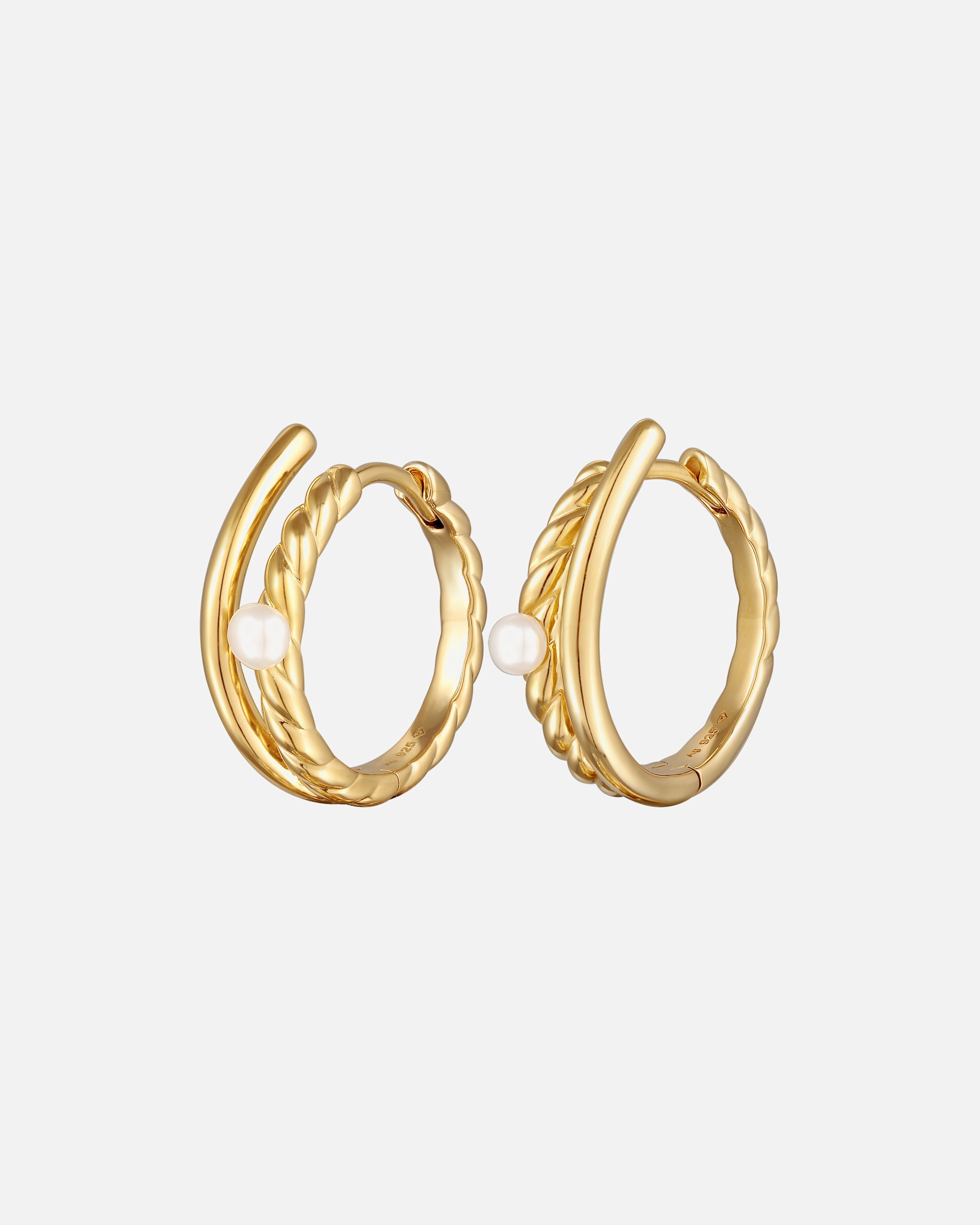 Boucles d'oreilles pour Femme Elli PREMIUM Femmes Créoles Torsadées avec Perle de culture d'eau douce en argent sterling 925 plaqué or goldfarben
